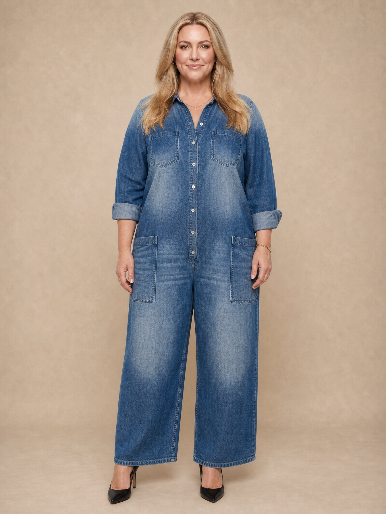 Diana Button-Front Denim Jumpsuit