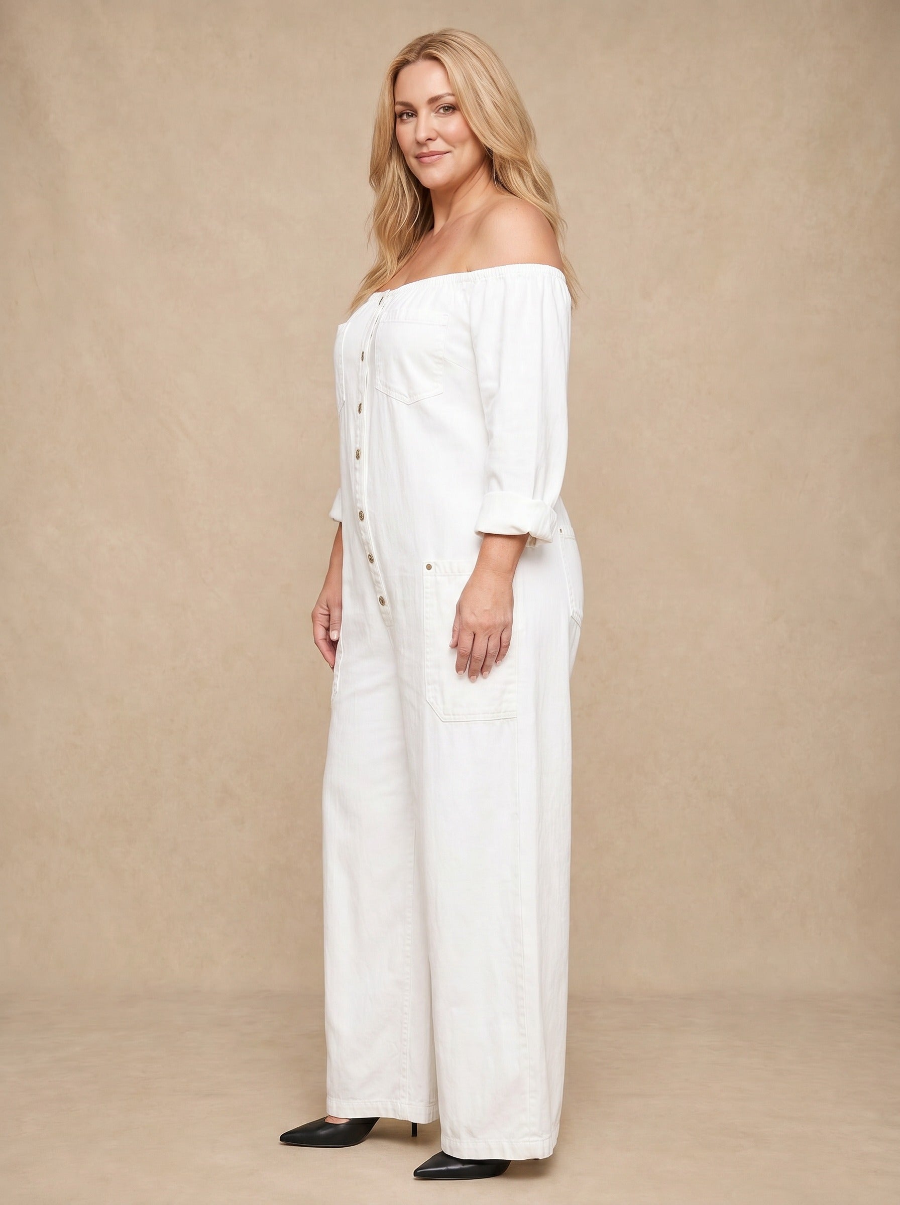 Elena Off Shoulder Denim Jumpsuit