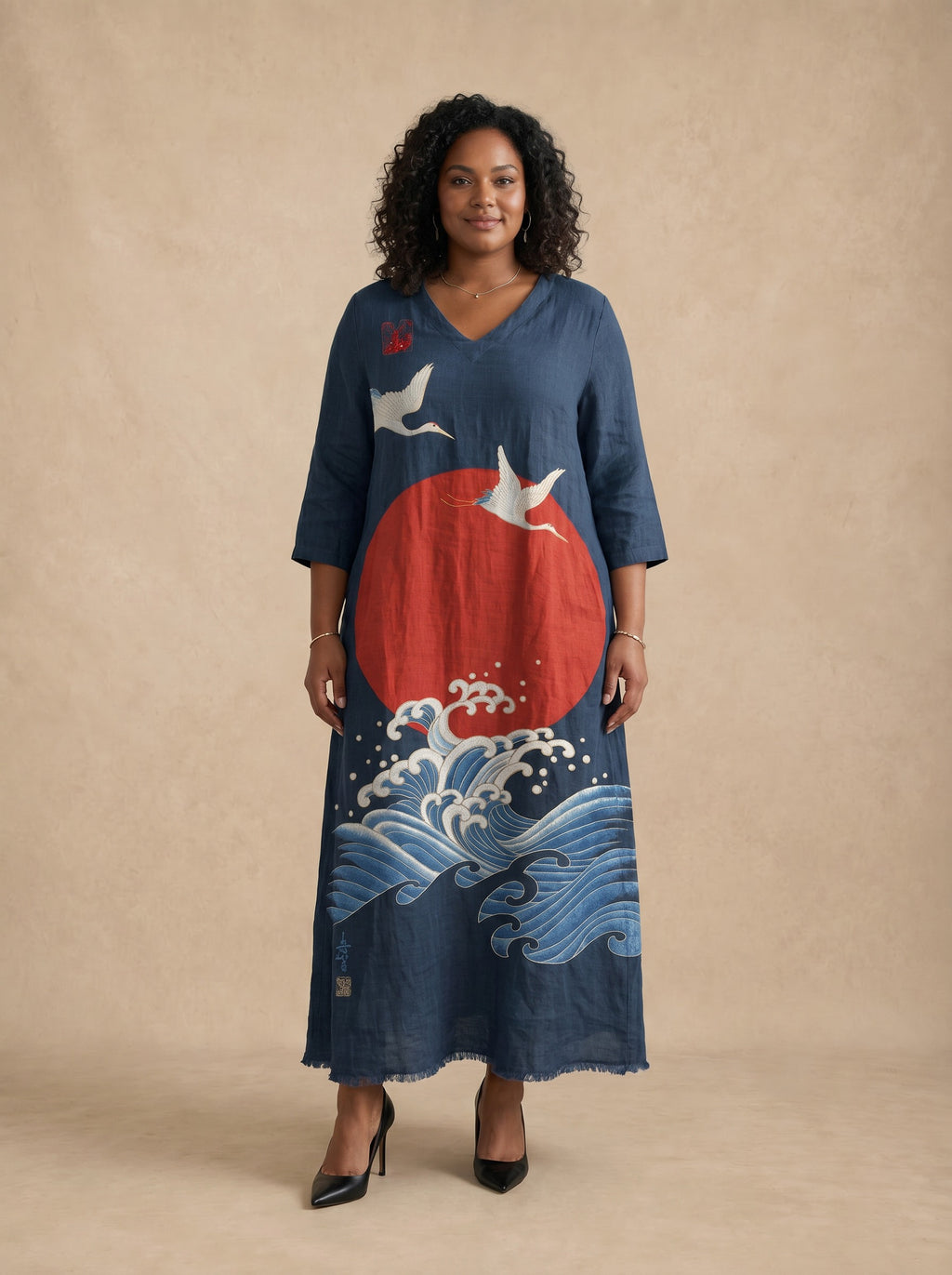 Kaelina Crane Print Maxi Dress