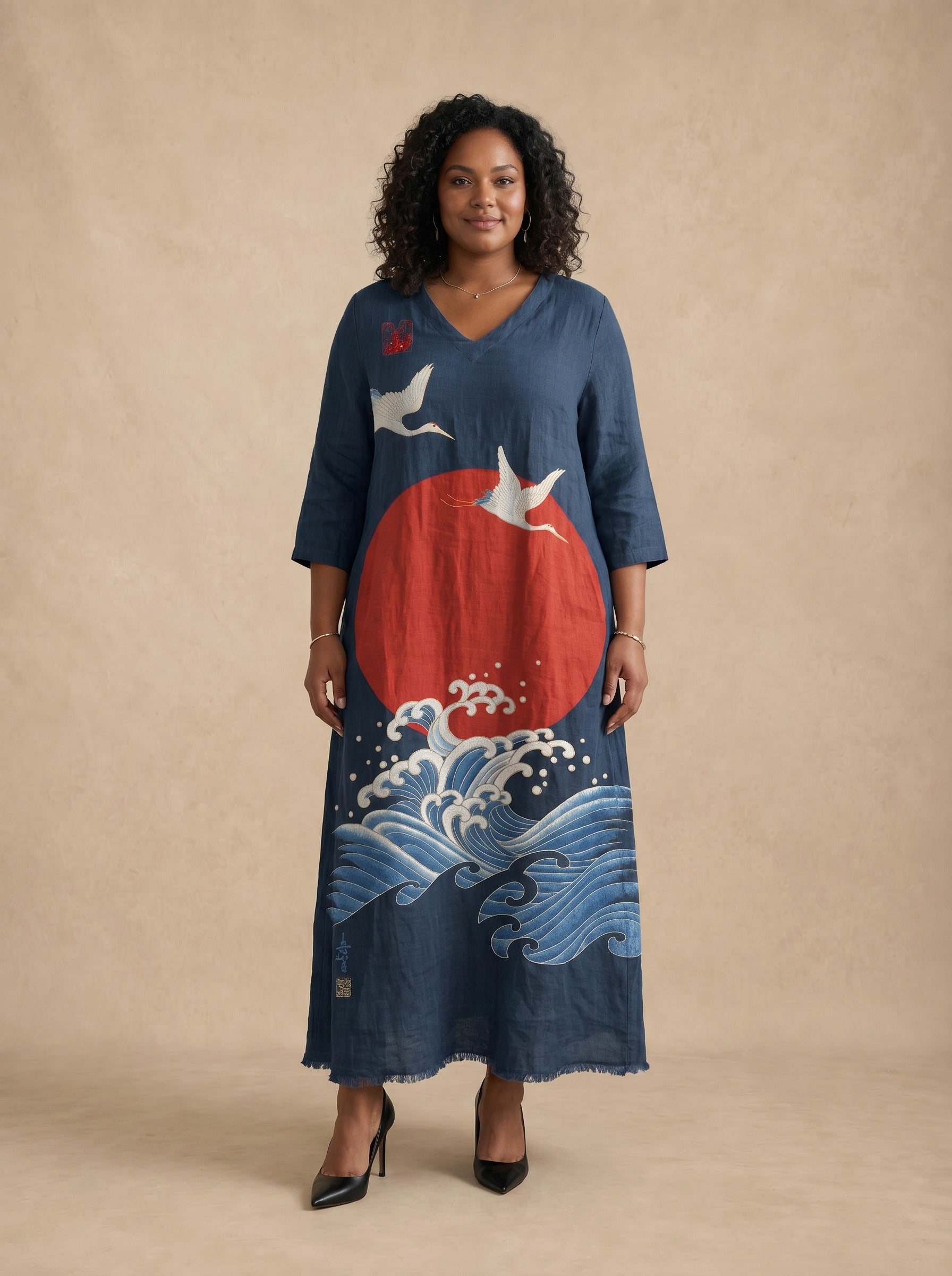 Kaelina Crane Print Maxi Dress