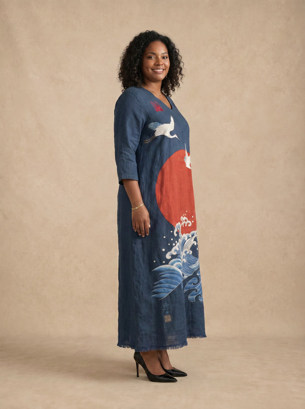 Kaelina Crane Print Maxi Dress
