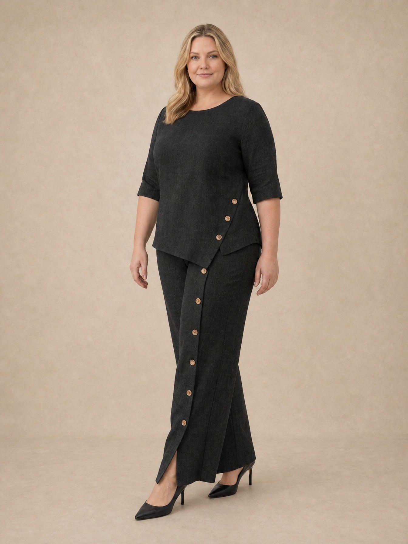 Grazyna Button-Trim Linen Set