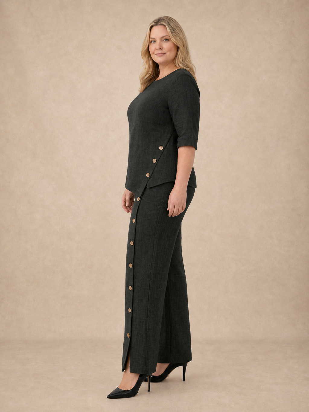 Grazyna Button-Trim Linen Set