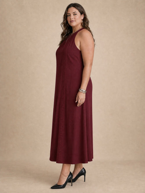 Adele Wine Red Lace Midi Dress