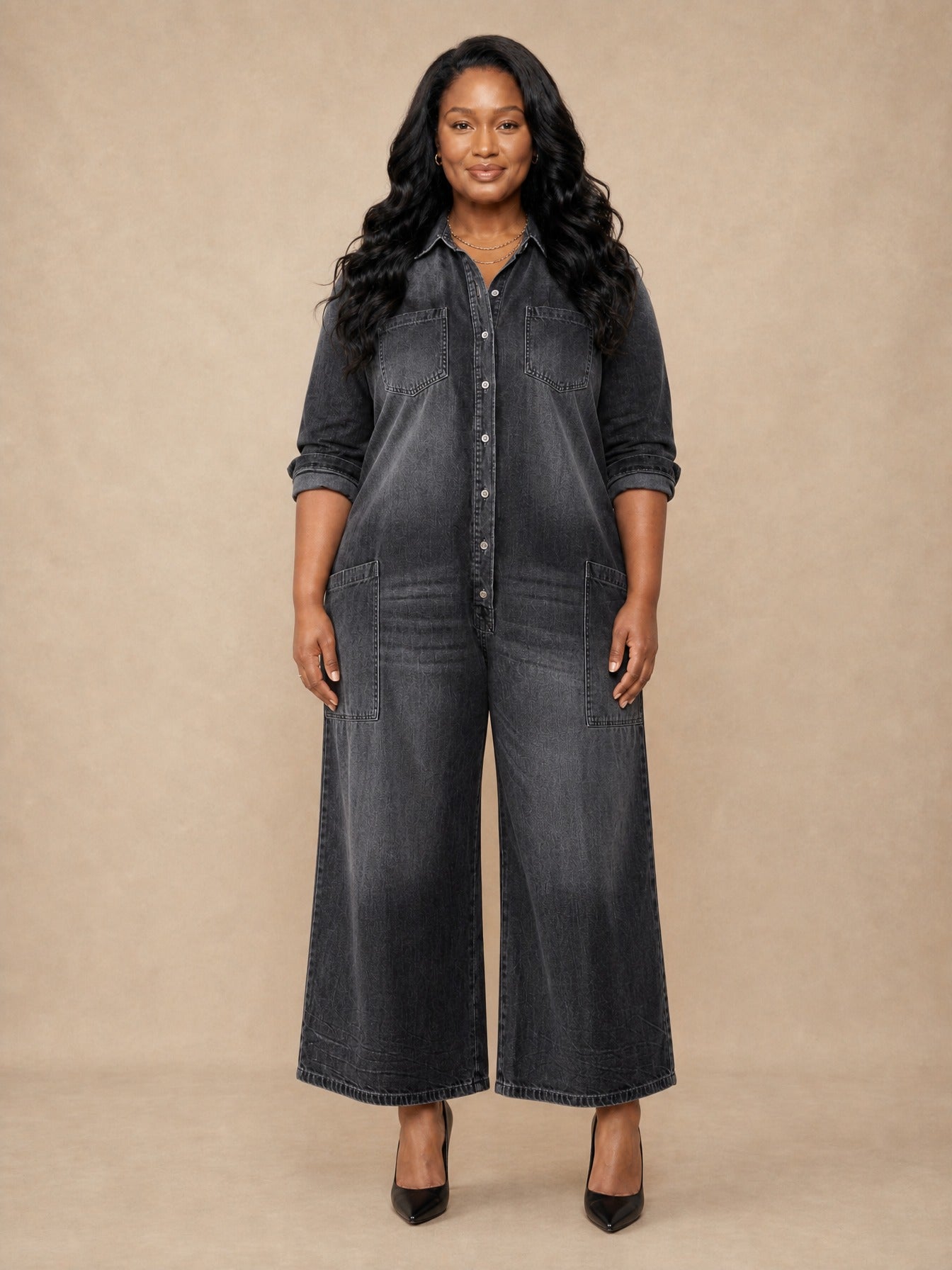 Diana Button-Front Denim Jumpsuit