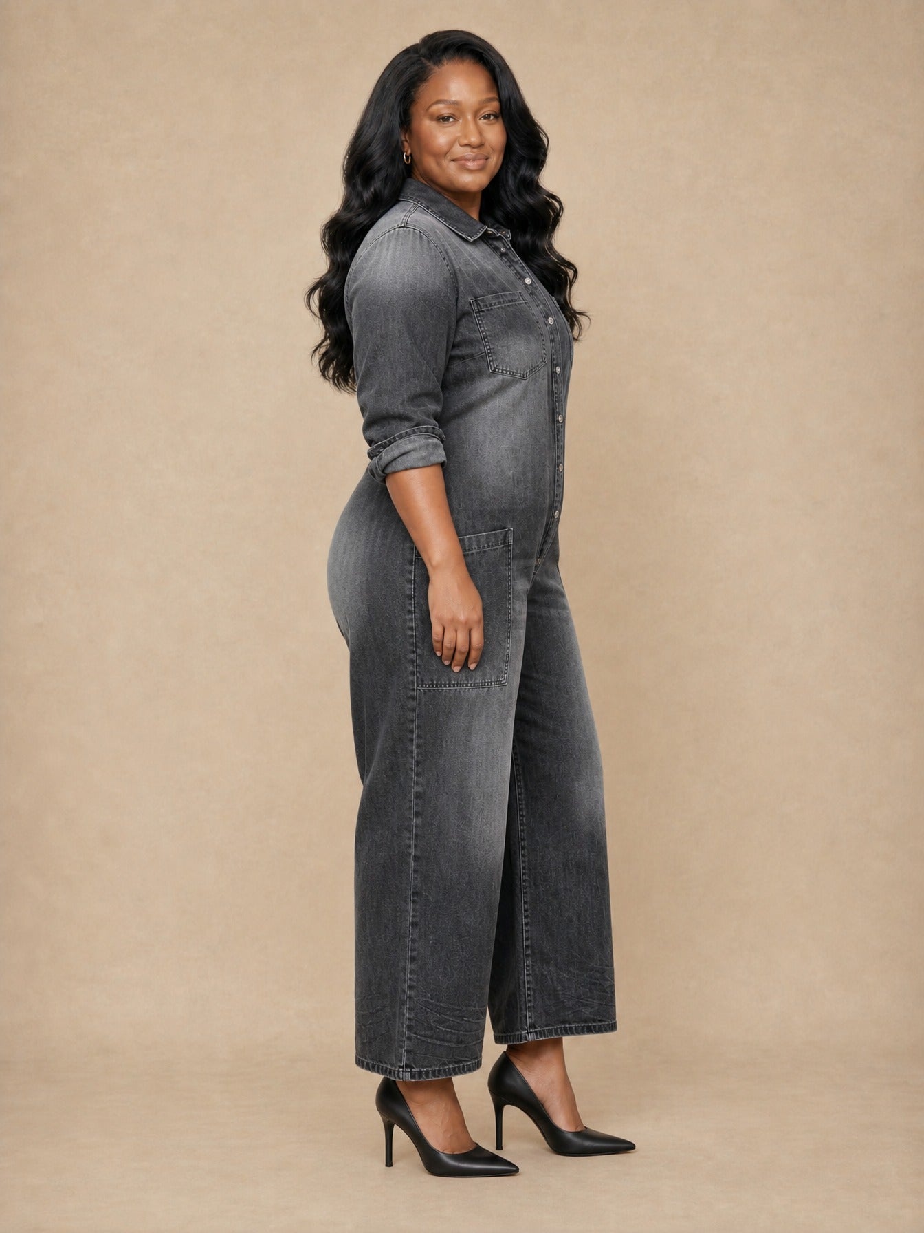 Diana Button-Front Denim Jumpsuit