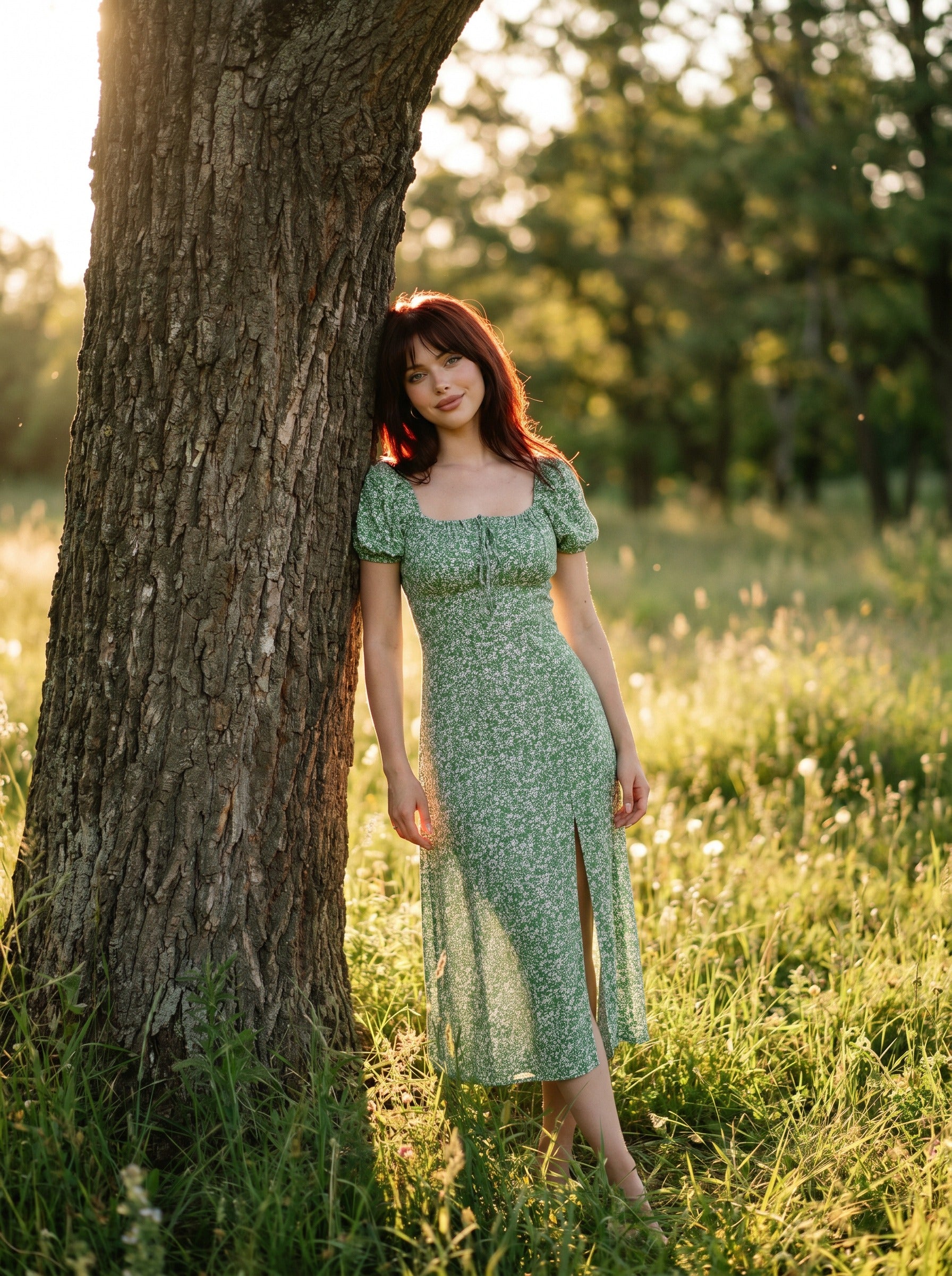 Harlow Puff Sleeve Midi Dress in Ditsy Prairie Florals