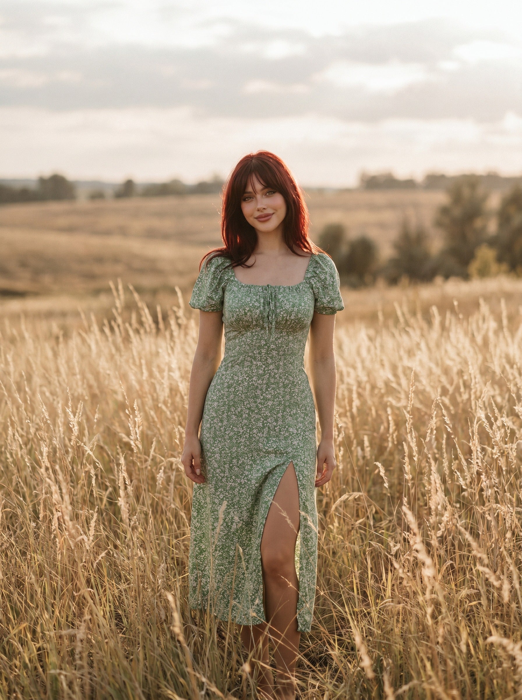 Harlow Puff Sleeve Midi Dress in Ditsy Prairie Florals