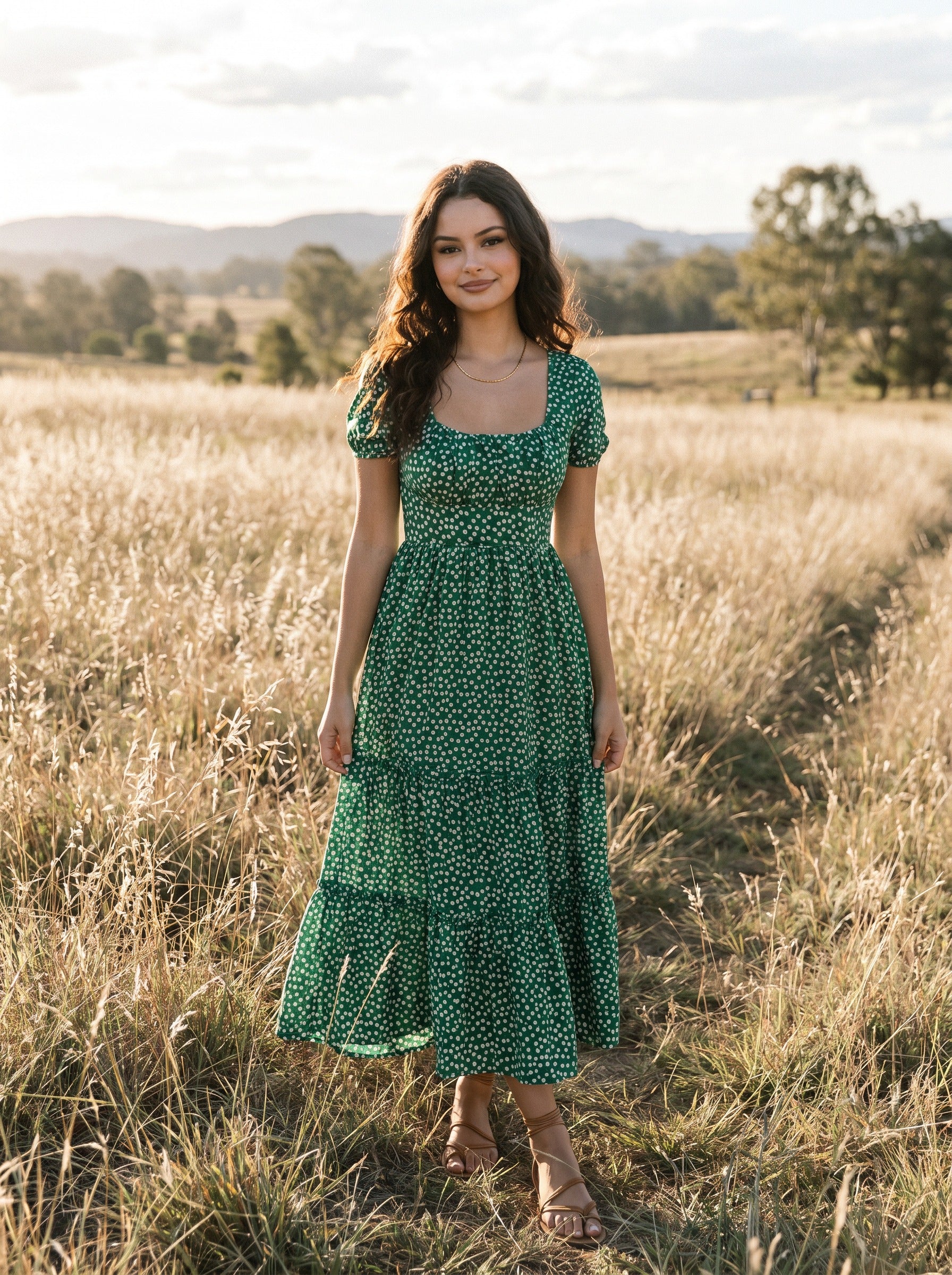 Florence Puff Sleeve Midi Dress in Ditsy Meadow Florals