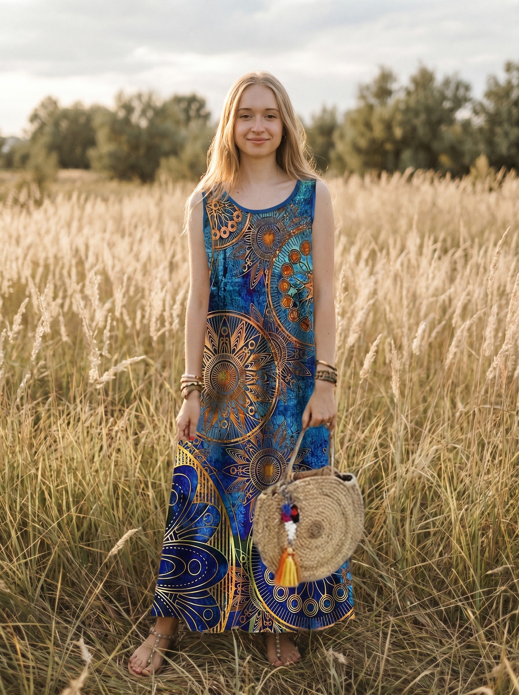 Maren Sleeveless Maxi Dress in Gilded Mandala