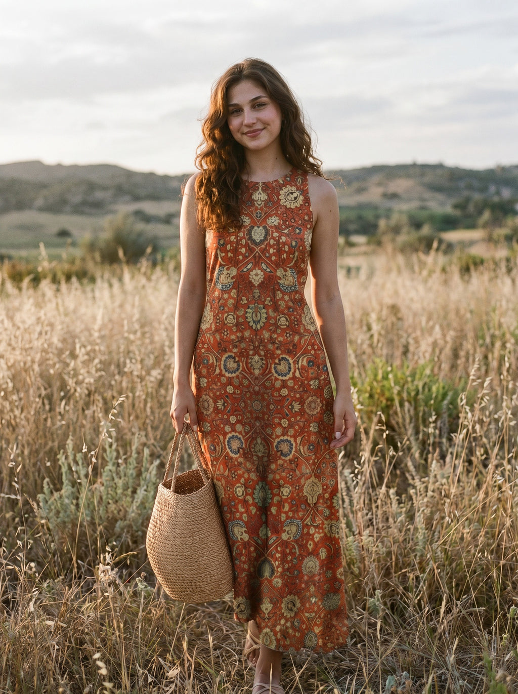 Maren Sleeveless Maxi Dress in Terracotta Heirloom Bloom