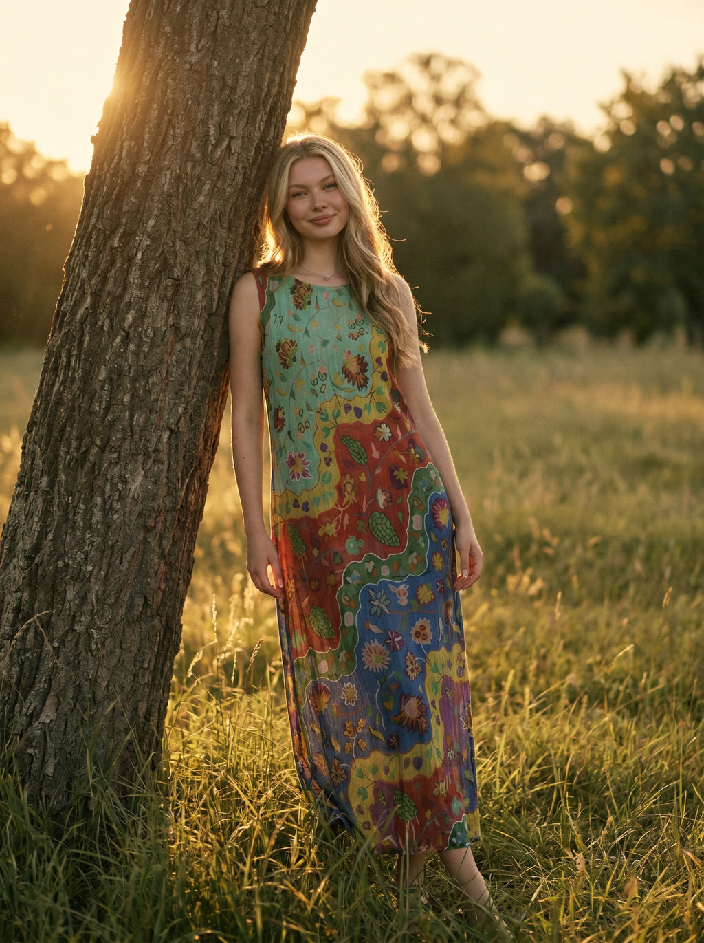 Maren Sleeveless Maxi Dress in Folk Art Meadow