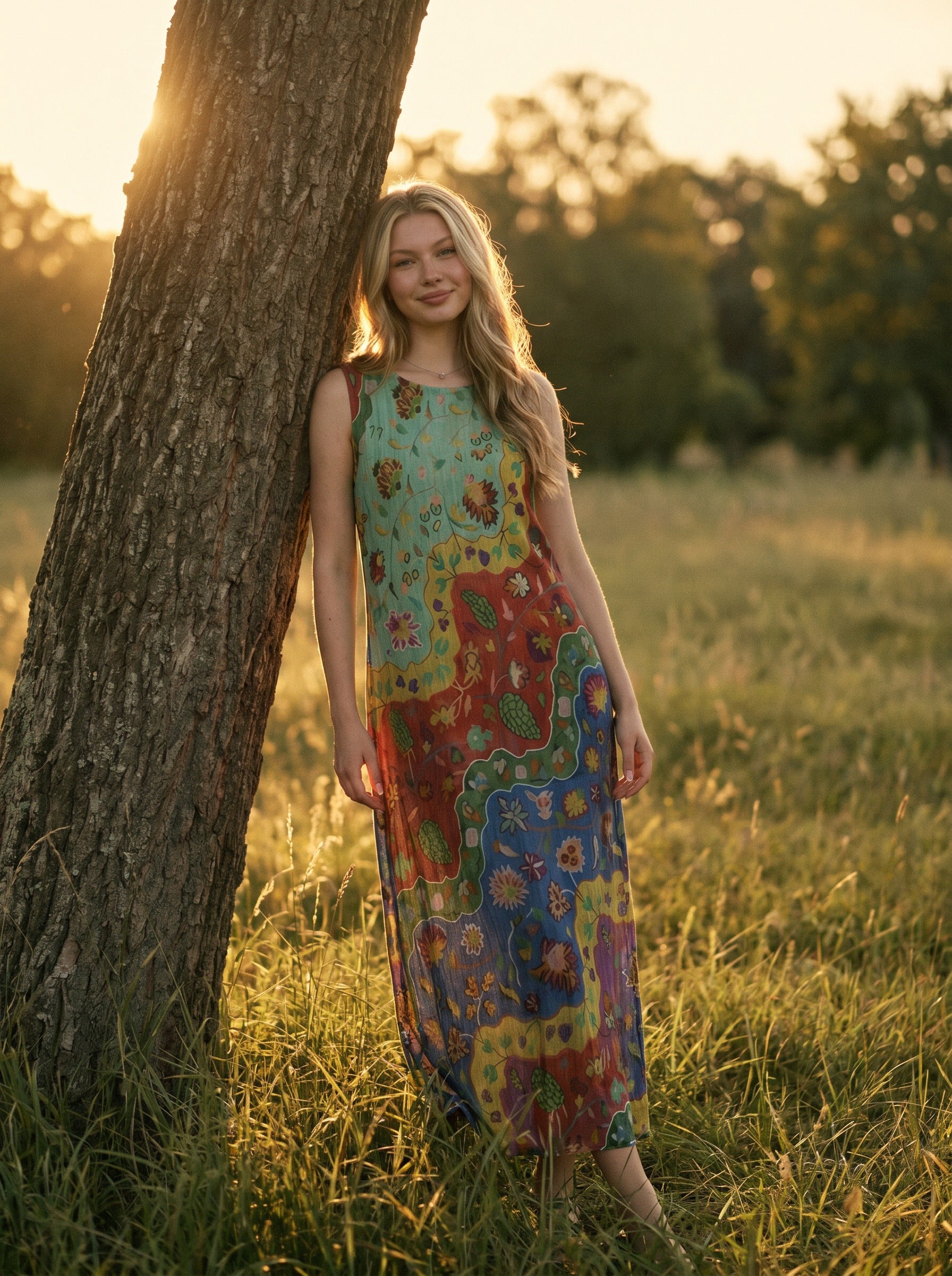 Maren Sleeveless Maxi Dress in Folk Art Meadow