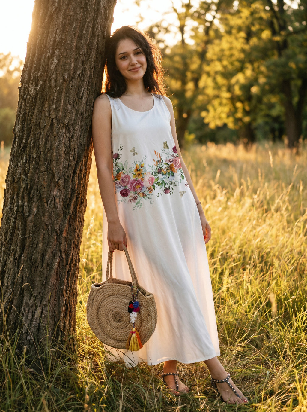 Maren Sleeveless Maxi Dress in Ivory Garden Party