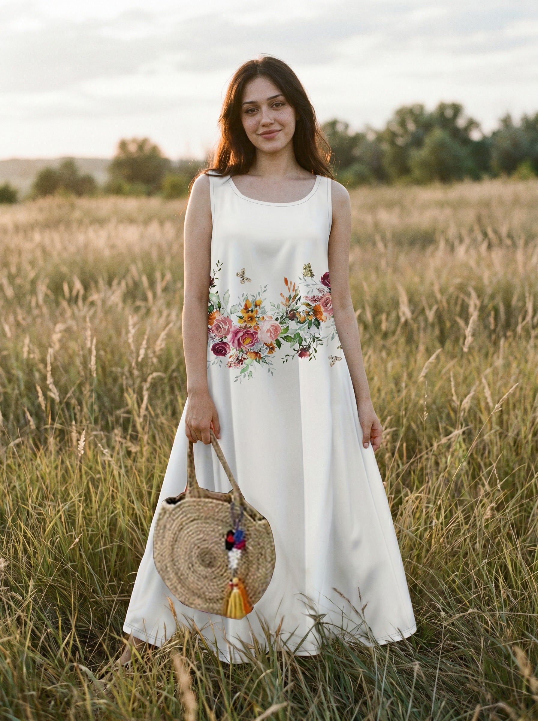 Maren Sleeveless Maxi Dress in Ivory Garden Party