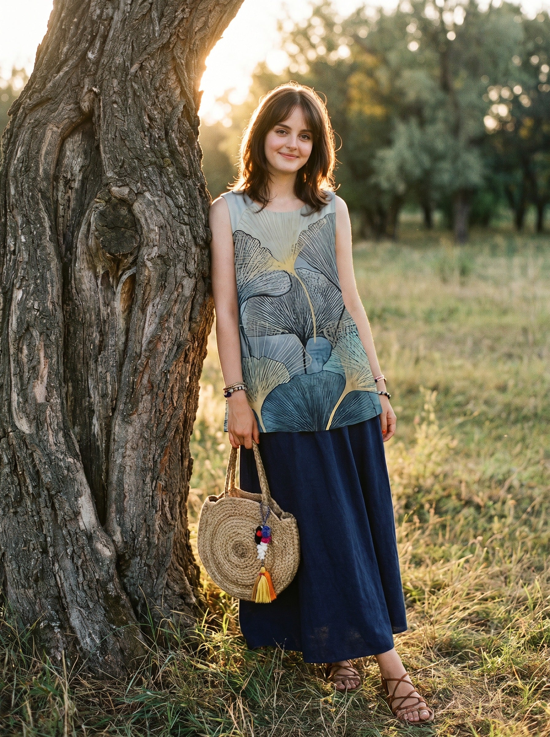 Maren Sleeveless Maxi Dress in Gilded Ginkgo Night