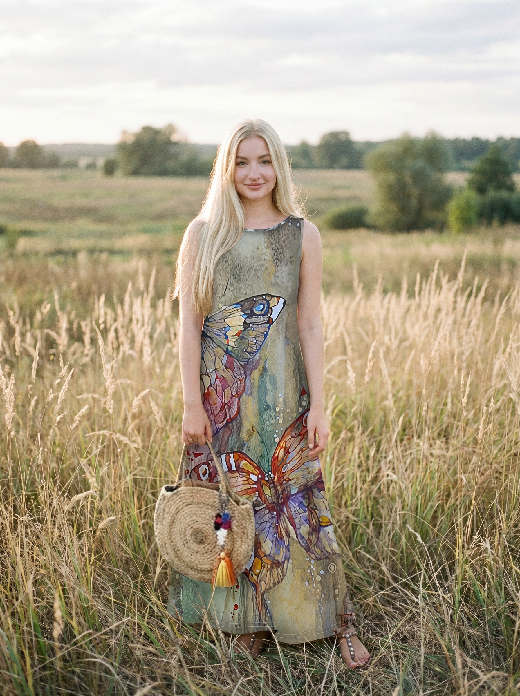 Maren Sleeveless Maxi Dress in Painted Butterfly Meadow