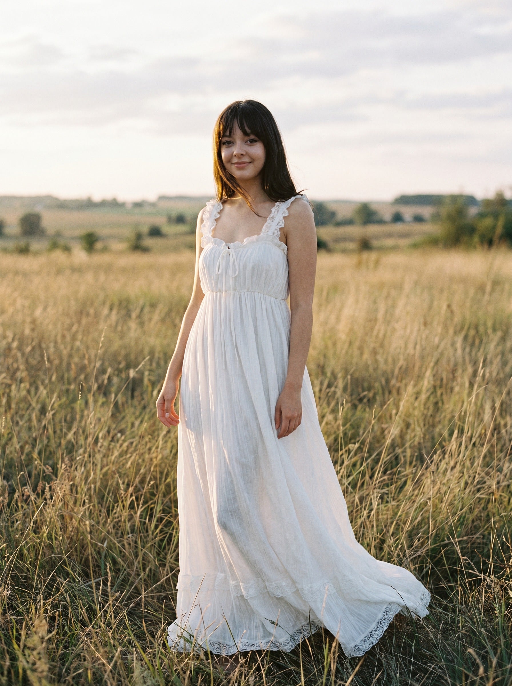 Amelie Lace Trim Maxi Dress in Heirloom White