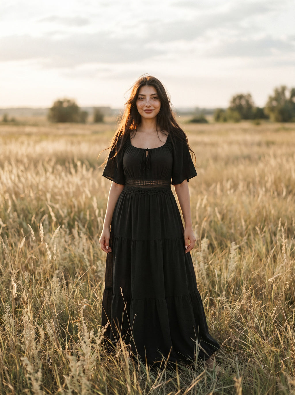 Colette Flutter Sleeve Maxi Dress in Evergreen & Midnight