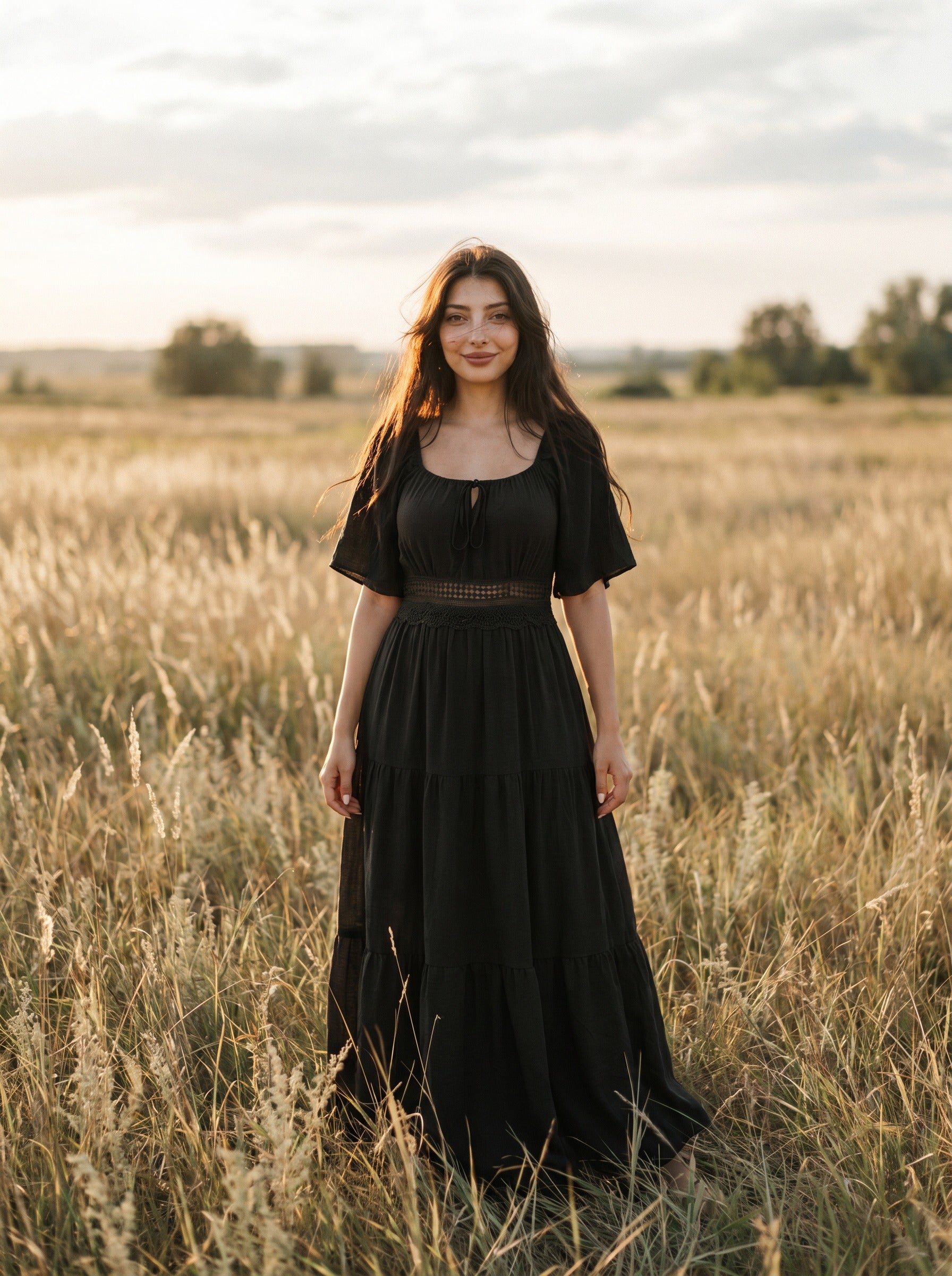 Colette Flutter Sleeve Maxi Dress in Evergreen & Midnight