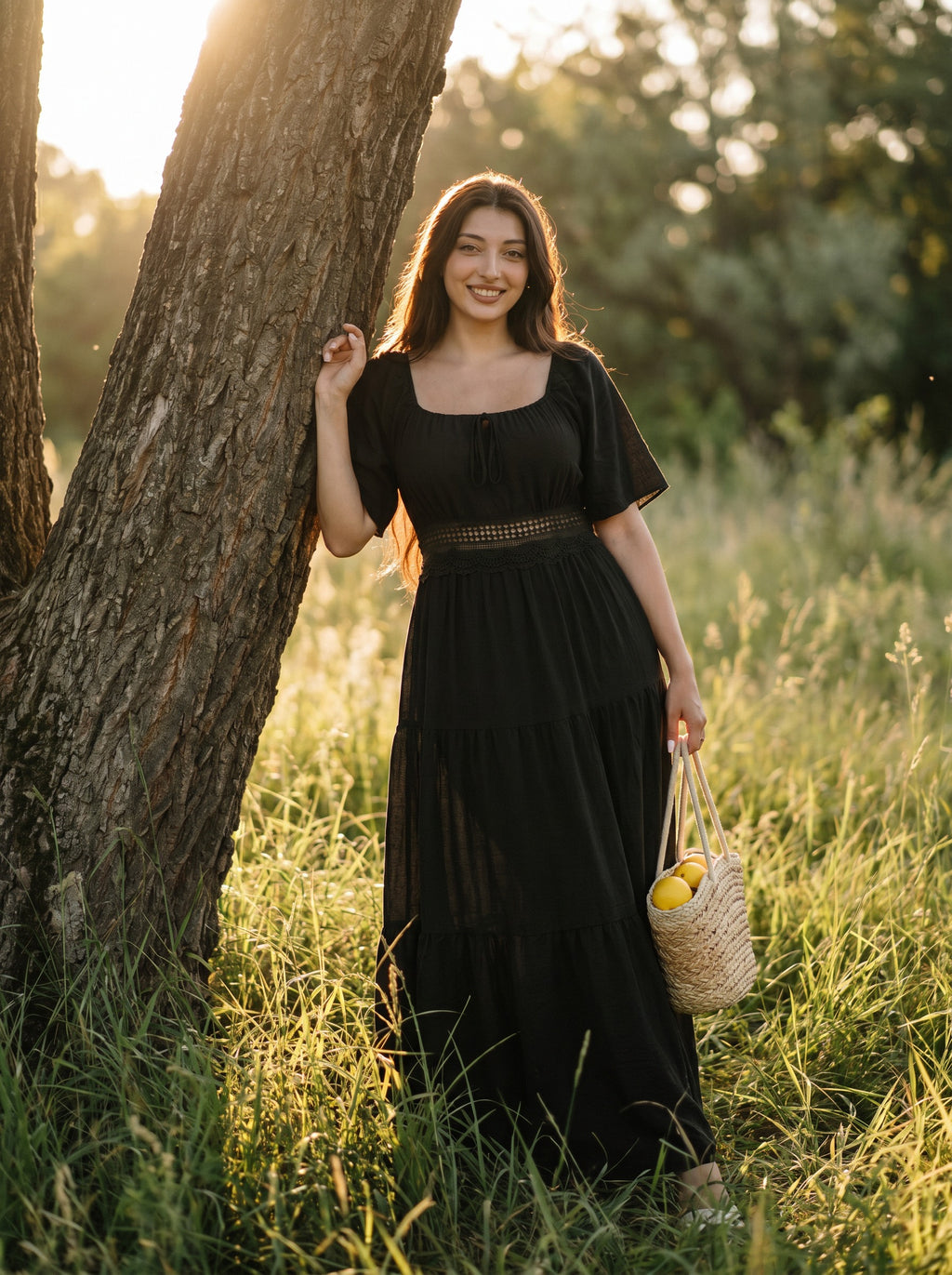 Colette Flutter Sleeve Maxi Dress in Evergreen & Midnight