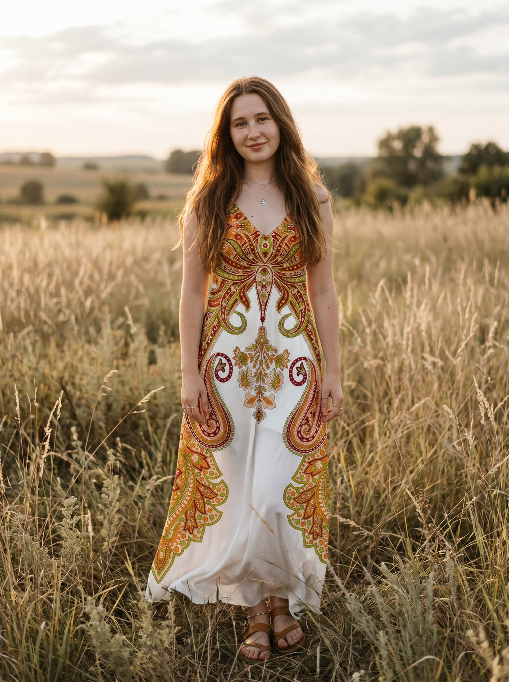 Vivienne Slip Maxi Dress in Folk Paisley