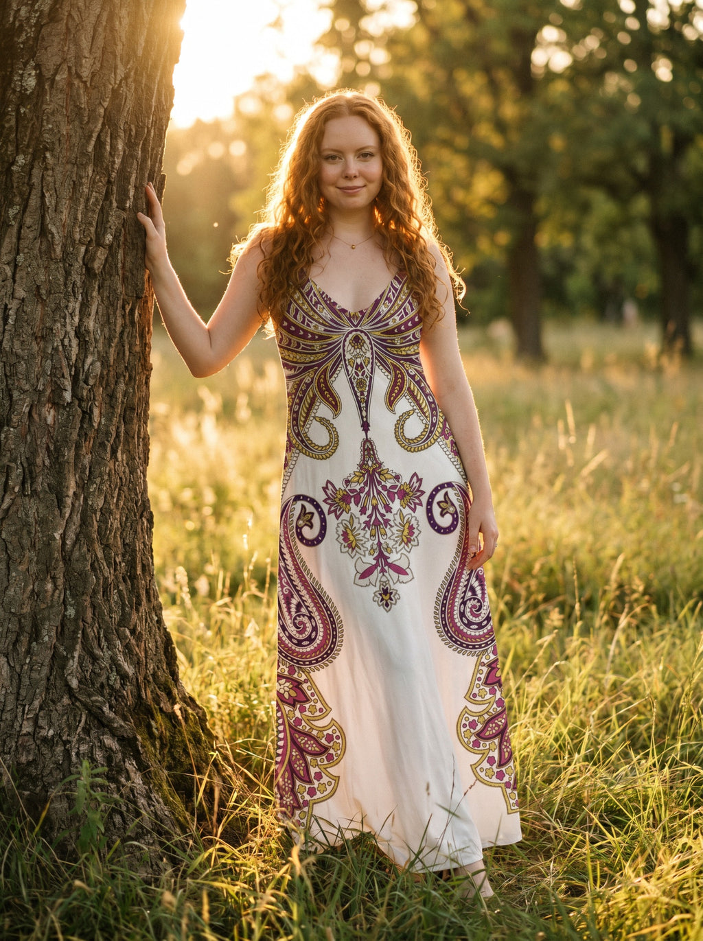 Vivienne Slip Maxi Dress in Folk Paisley