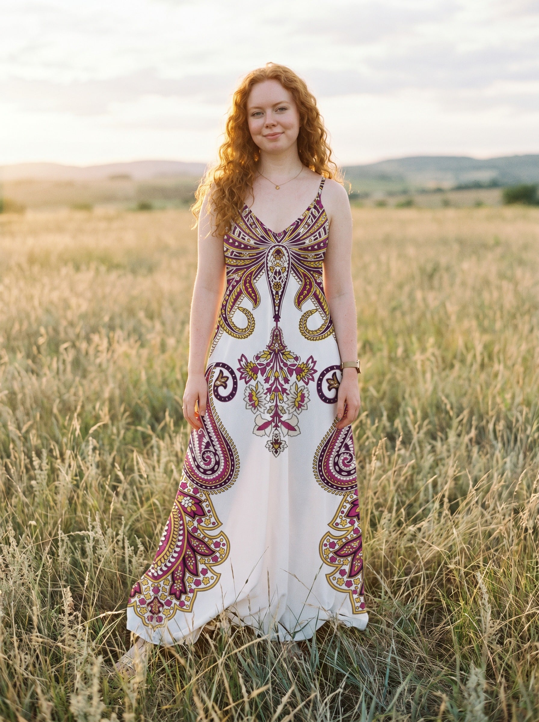 Vivienne Slip Maxi Dress in Folk Paisley