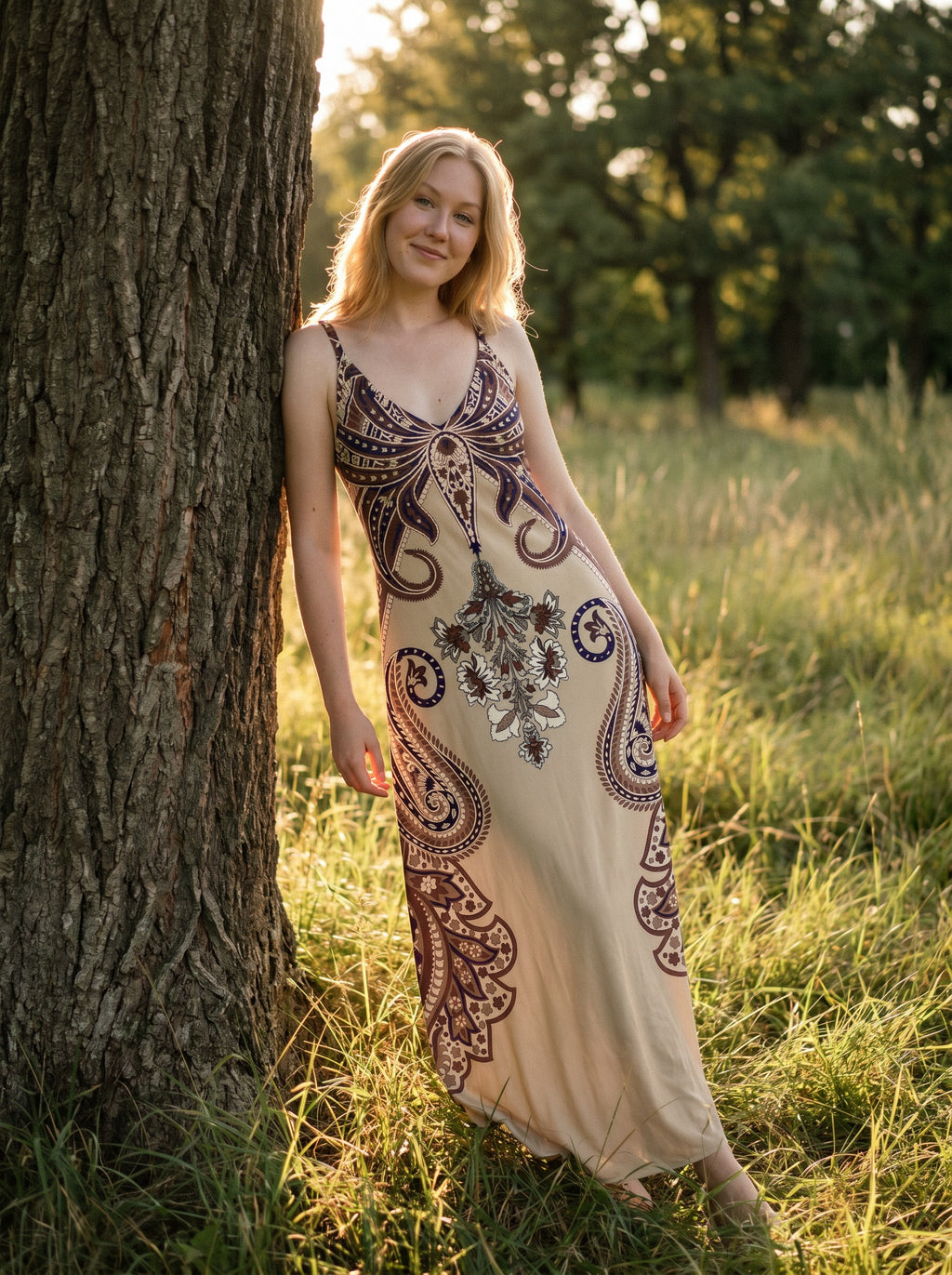 Vivienne Slip Maxi Dress in Folk Paisley