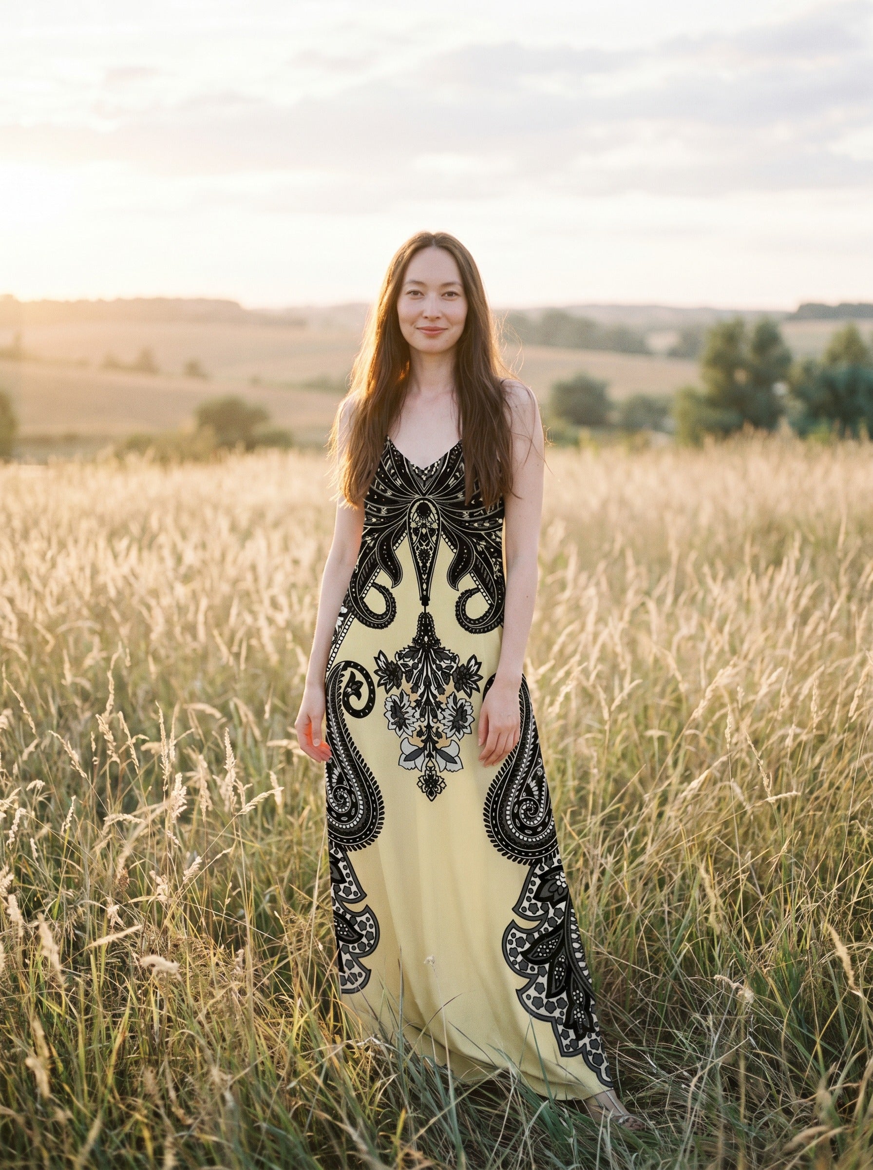 Vivienne Slip Maxi Dress in Folk Paisley