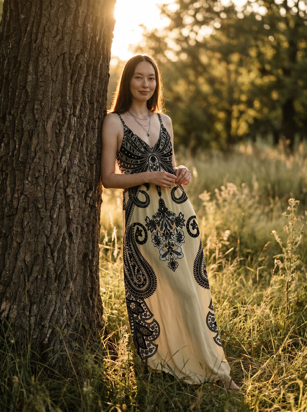 Vivienne Slip Maxi Dress in Folk Paisley
