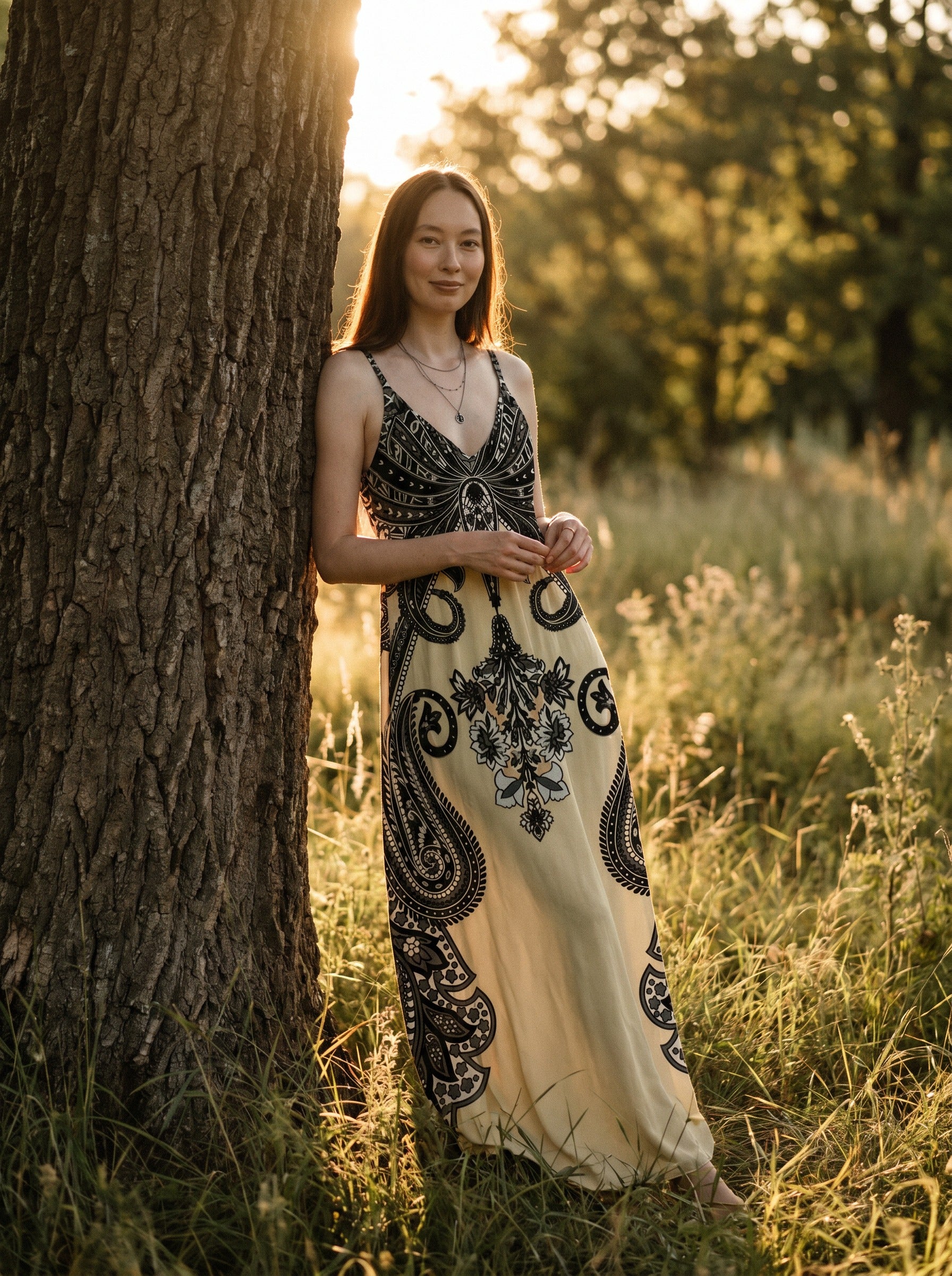 Vivienne Slip Maxi Dress in Folk Paisley