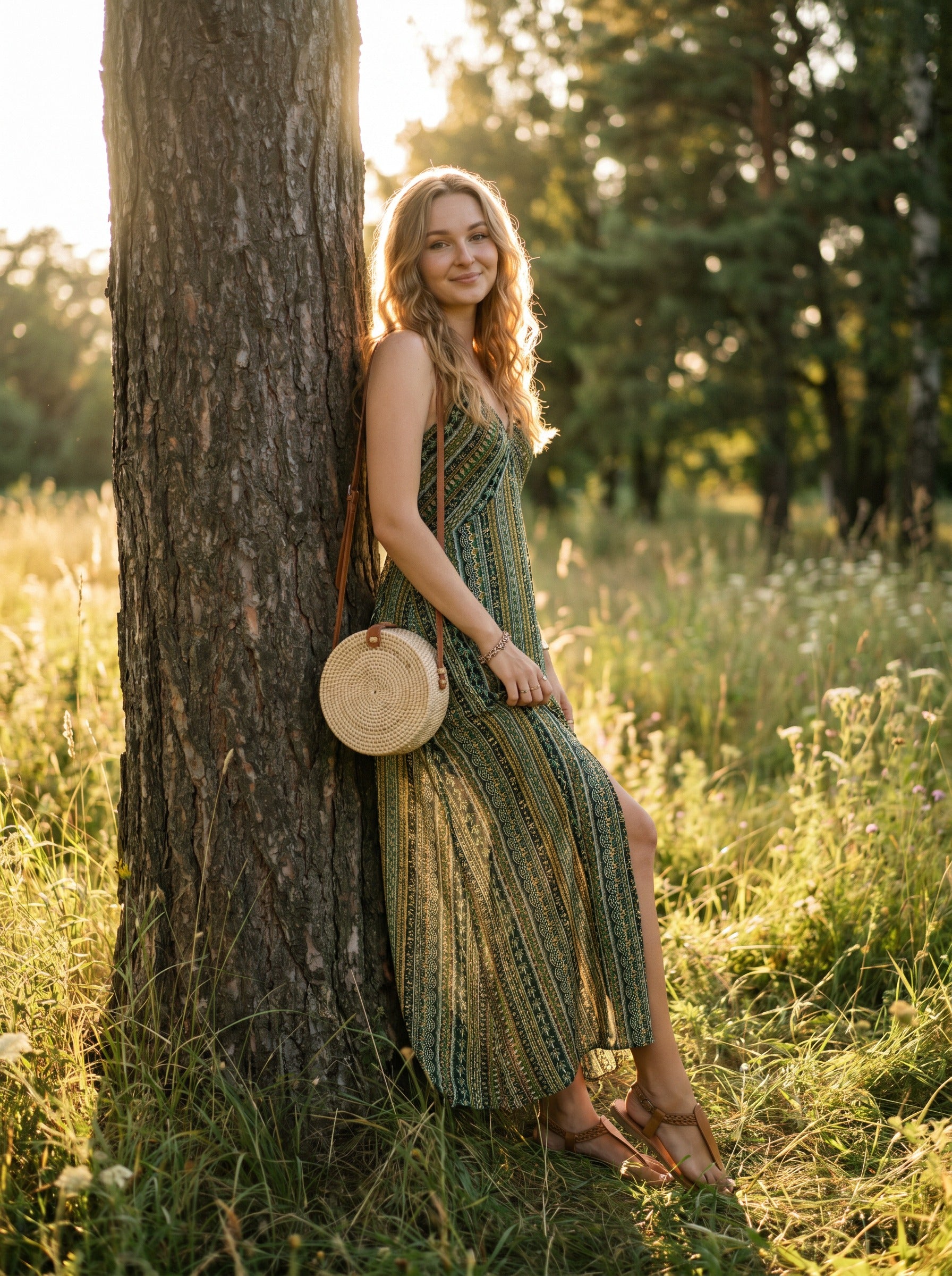 Odette Slip Maxi Dress in Fireside Folk Stripes