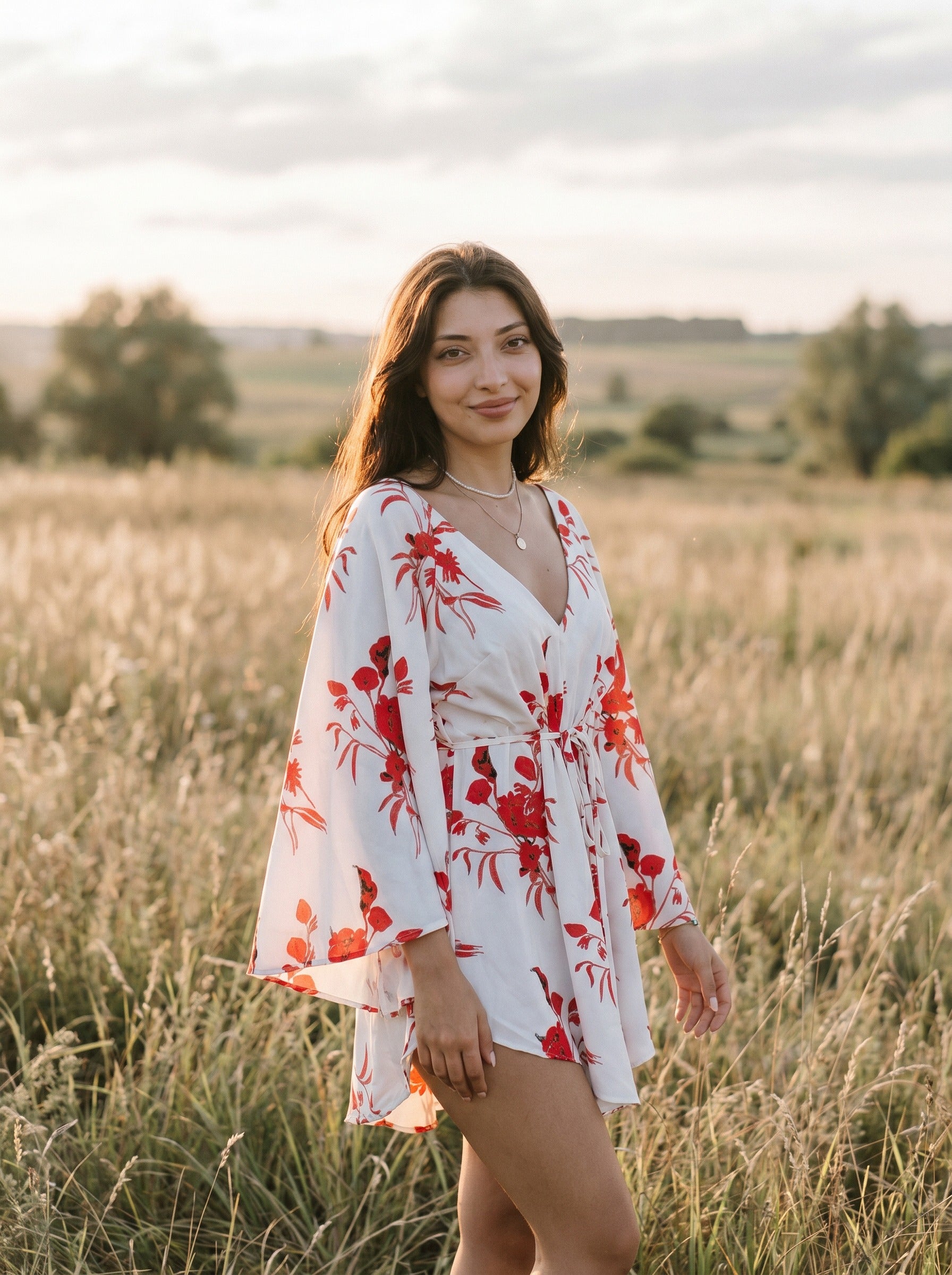 Genevieve Flutter Sleeve Mini Dress in Scarlet Blossom