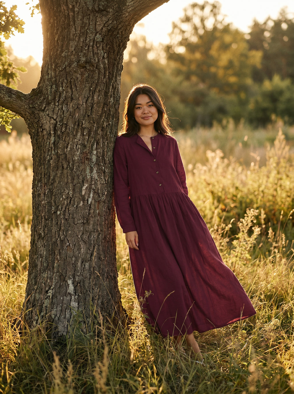 Marigold Button-Front Maxi Dress in Cottage Solids