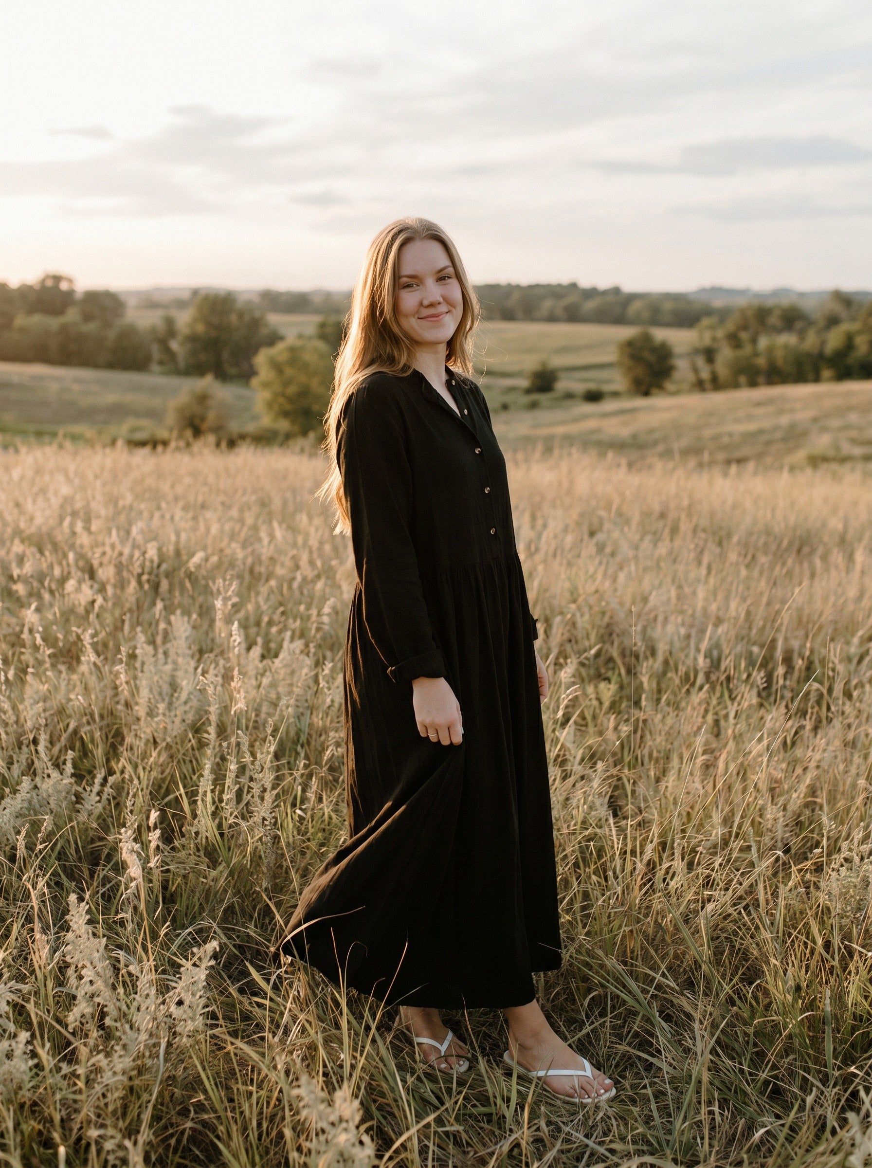 Marigold Button-Front Maxi Dress in Cottage Solids