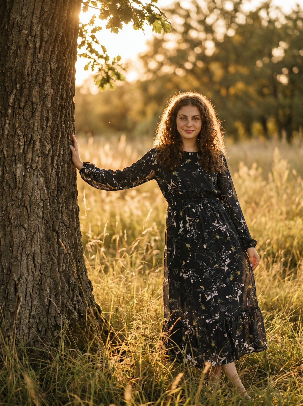 Juniper Tiered Maxi Dress in Midnight Meadow Sprigs