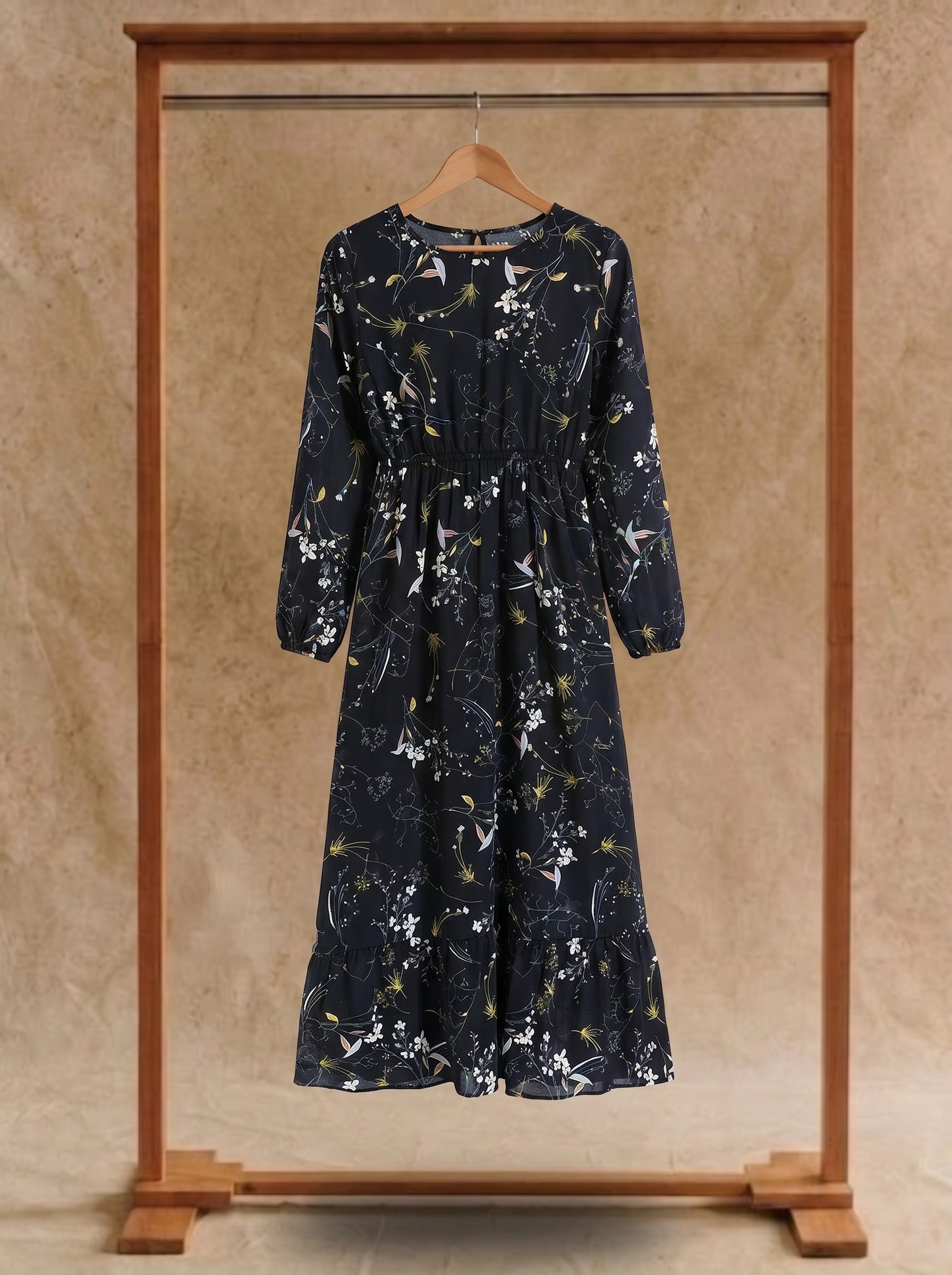Juniper Tiered Maxi Dress in Midnight Meadow Sprigs