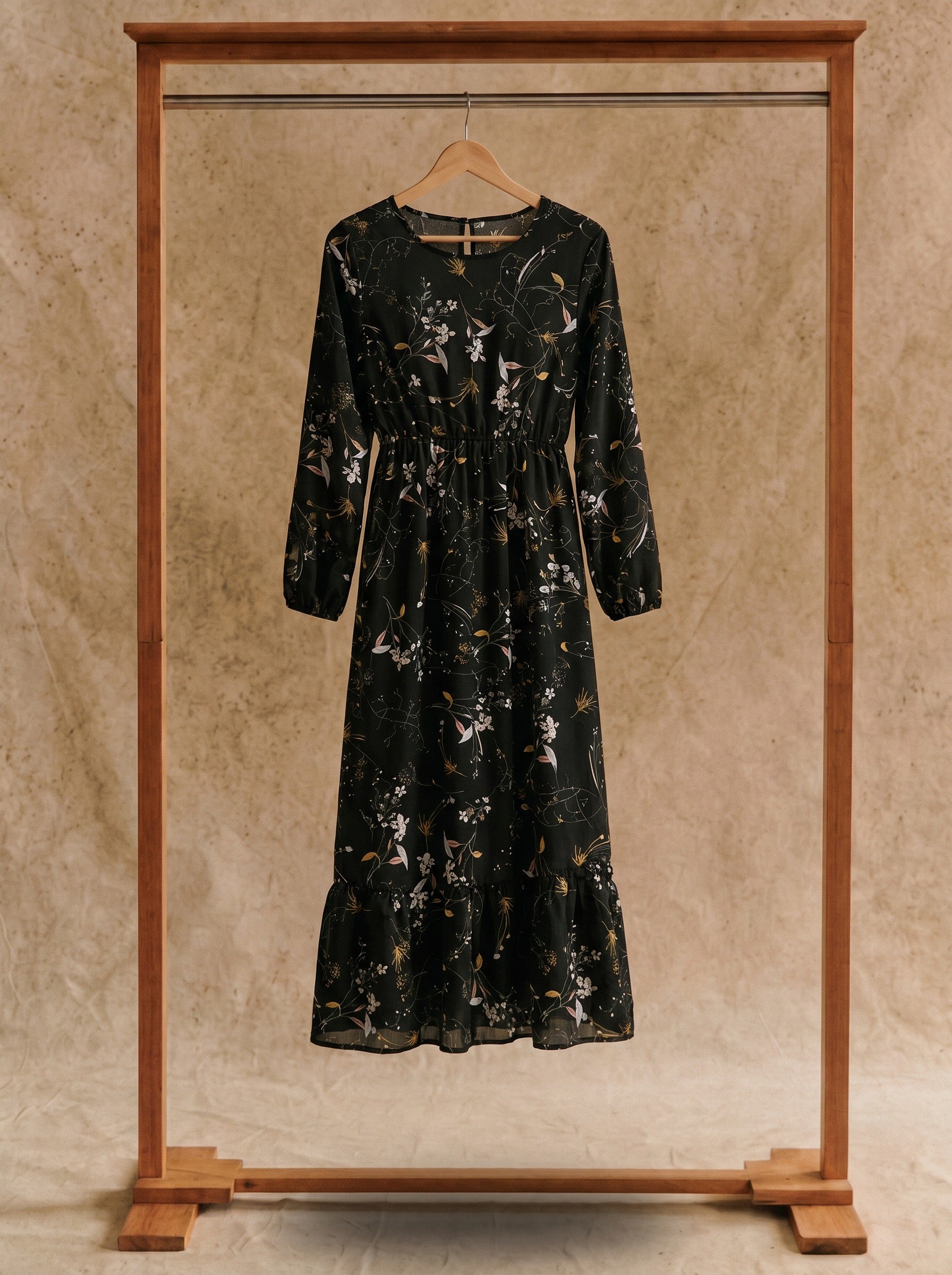 Juniper Tiered Maxi Dress in Gilded Night Garden