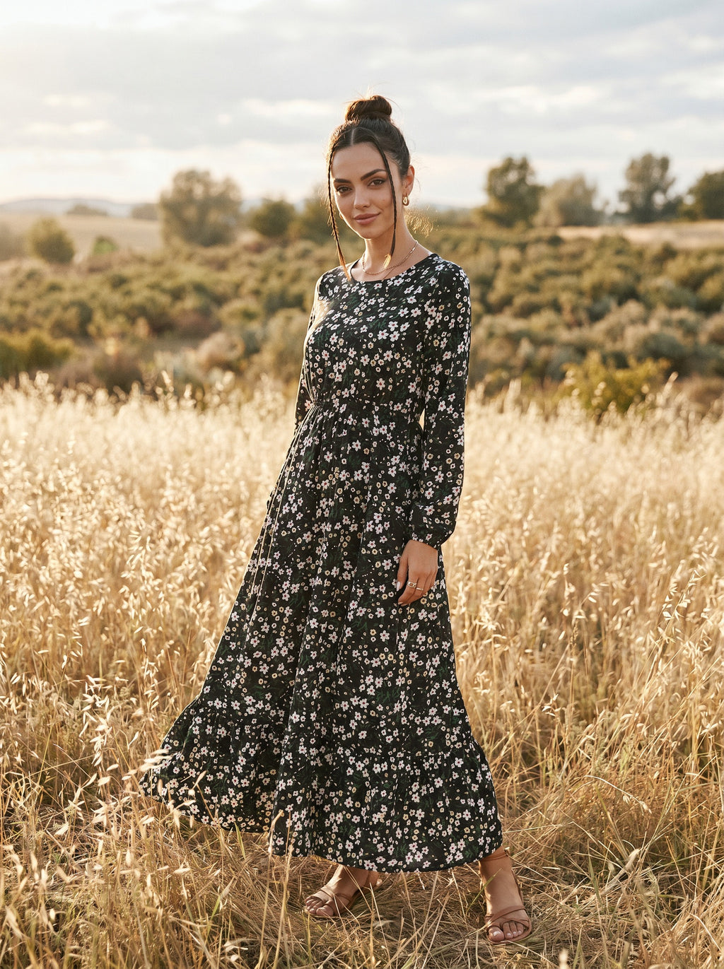 Juniper Tiered Maxi Dress in Prairie Ditsy Florals