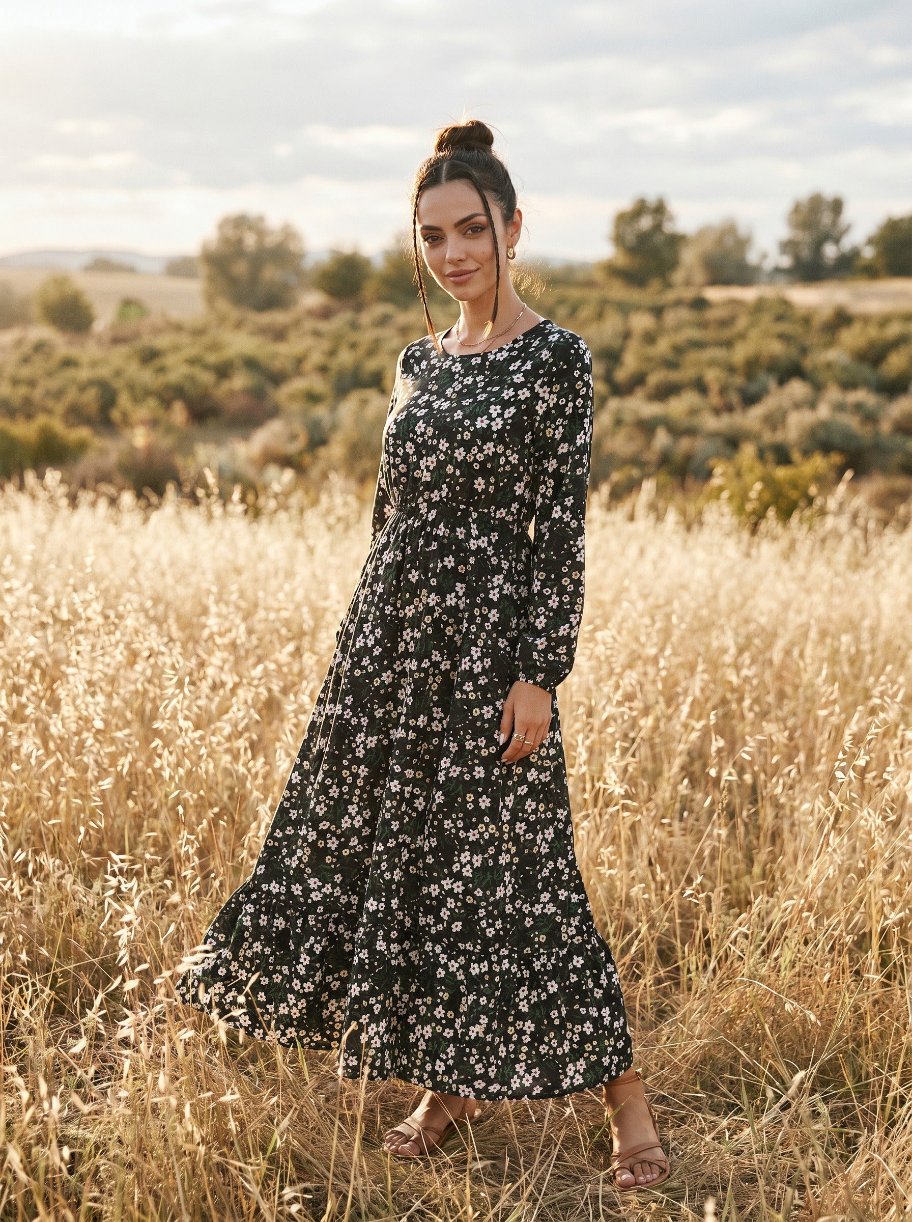 Juniper Tiered Maxi Dress in Prairie Ditsy Florals
