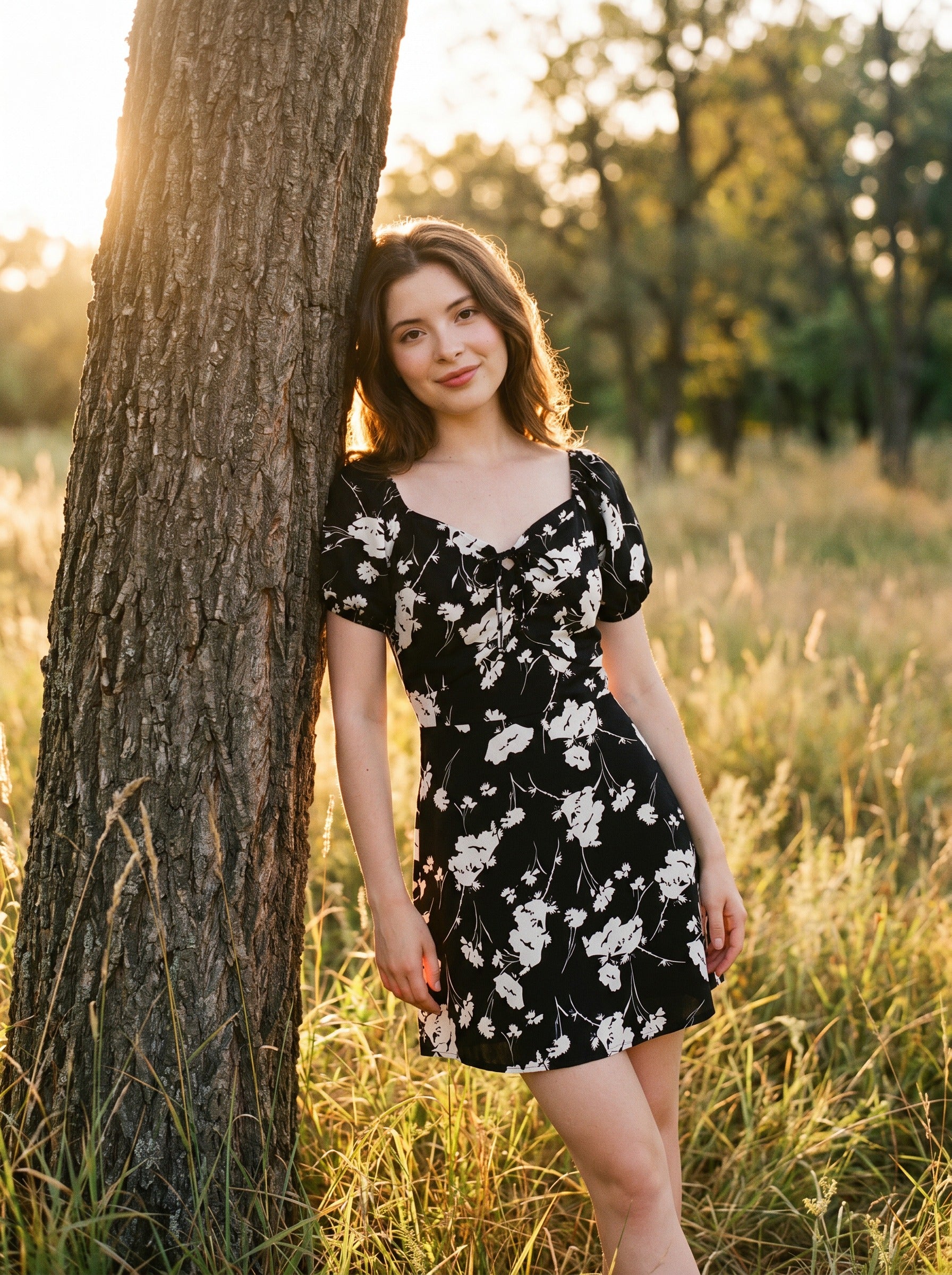 Ophelia Puff Sleeve Mini Dress in Midnight Blossom
