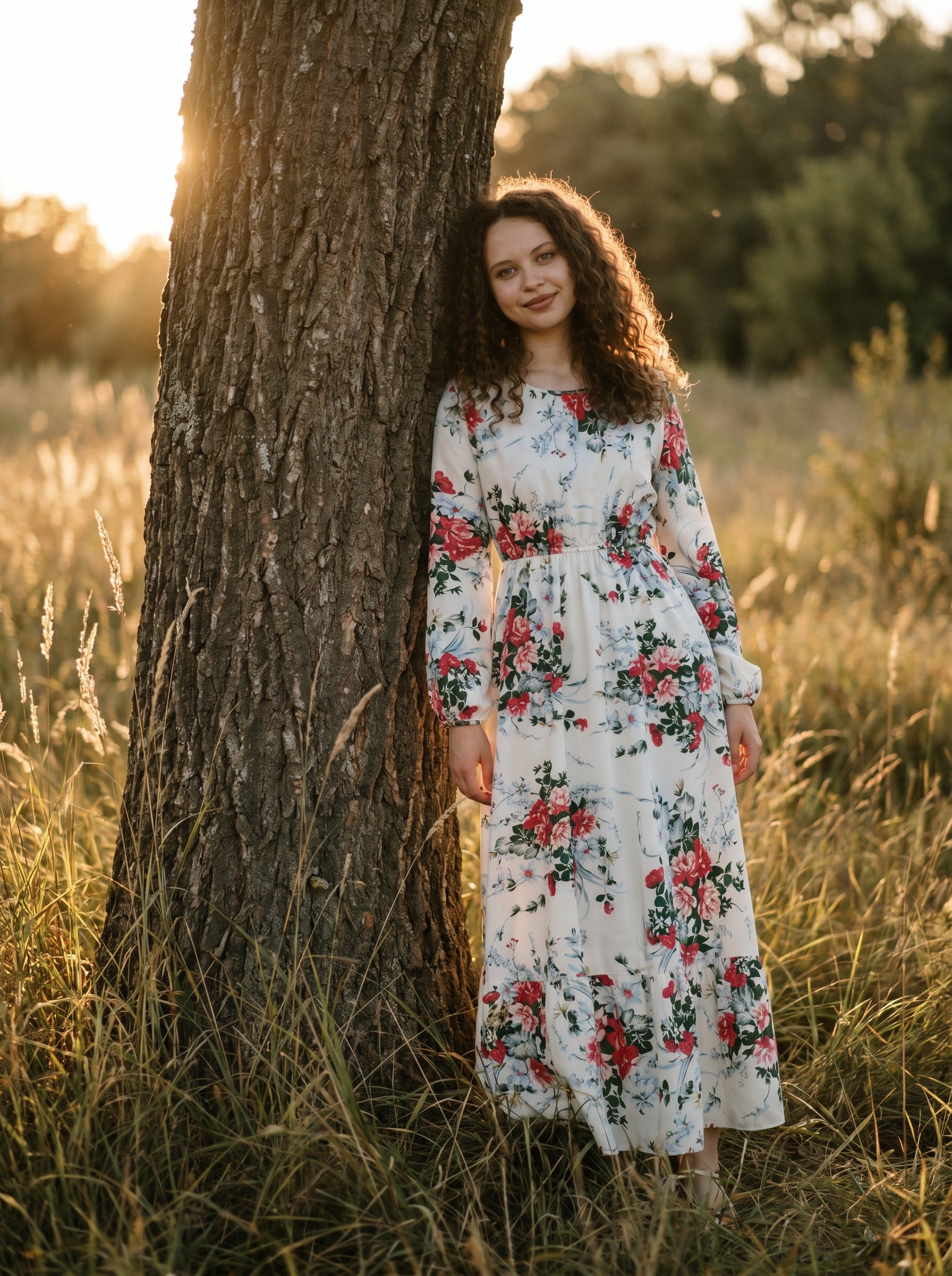 Clara Flounce Hem Maxi Dress in Crimson Rose Cream