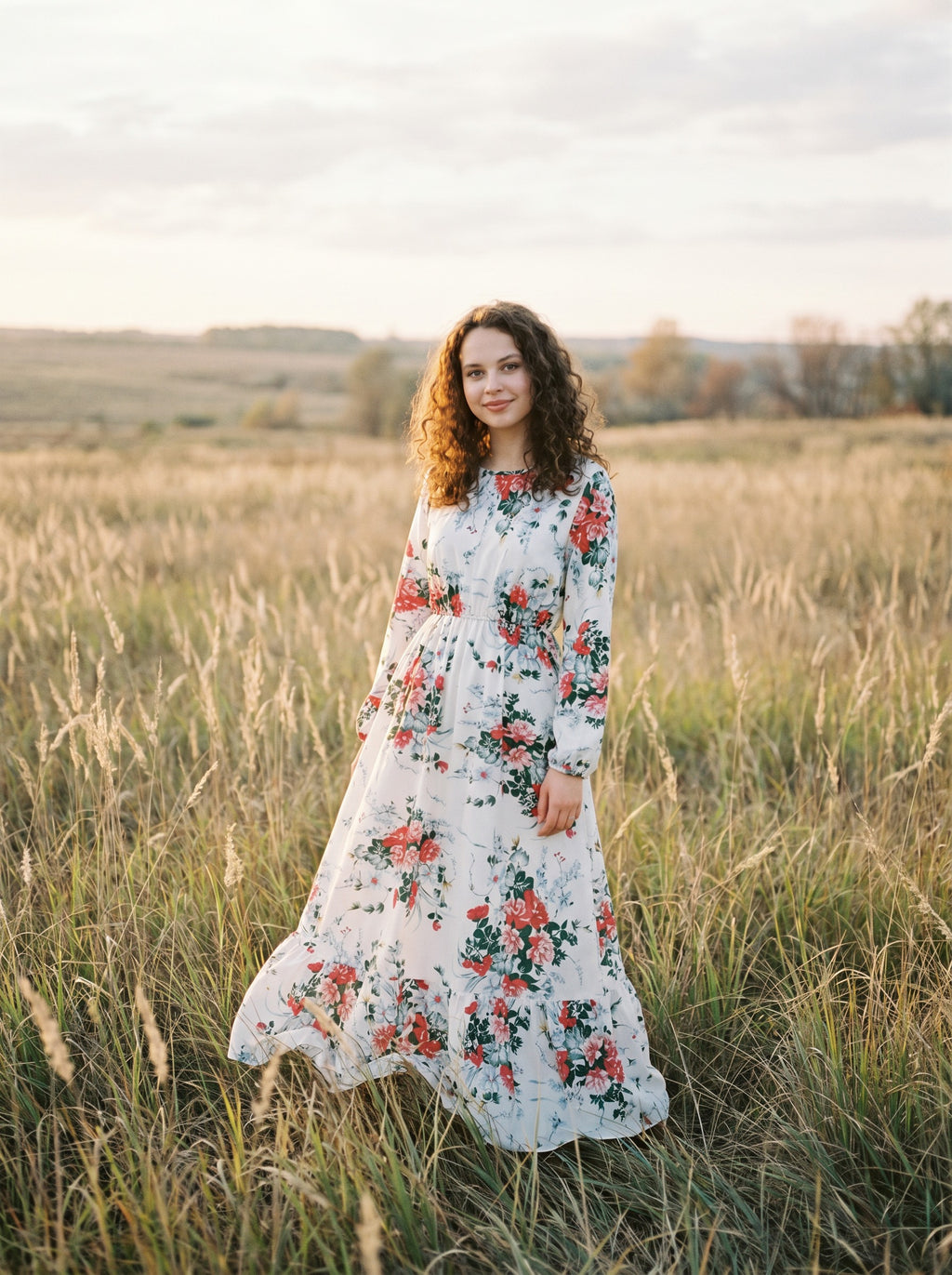 Clara Flounce Hem Maxi Dress in Crimson Rose Cream