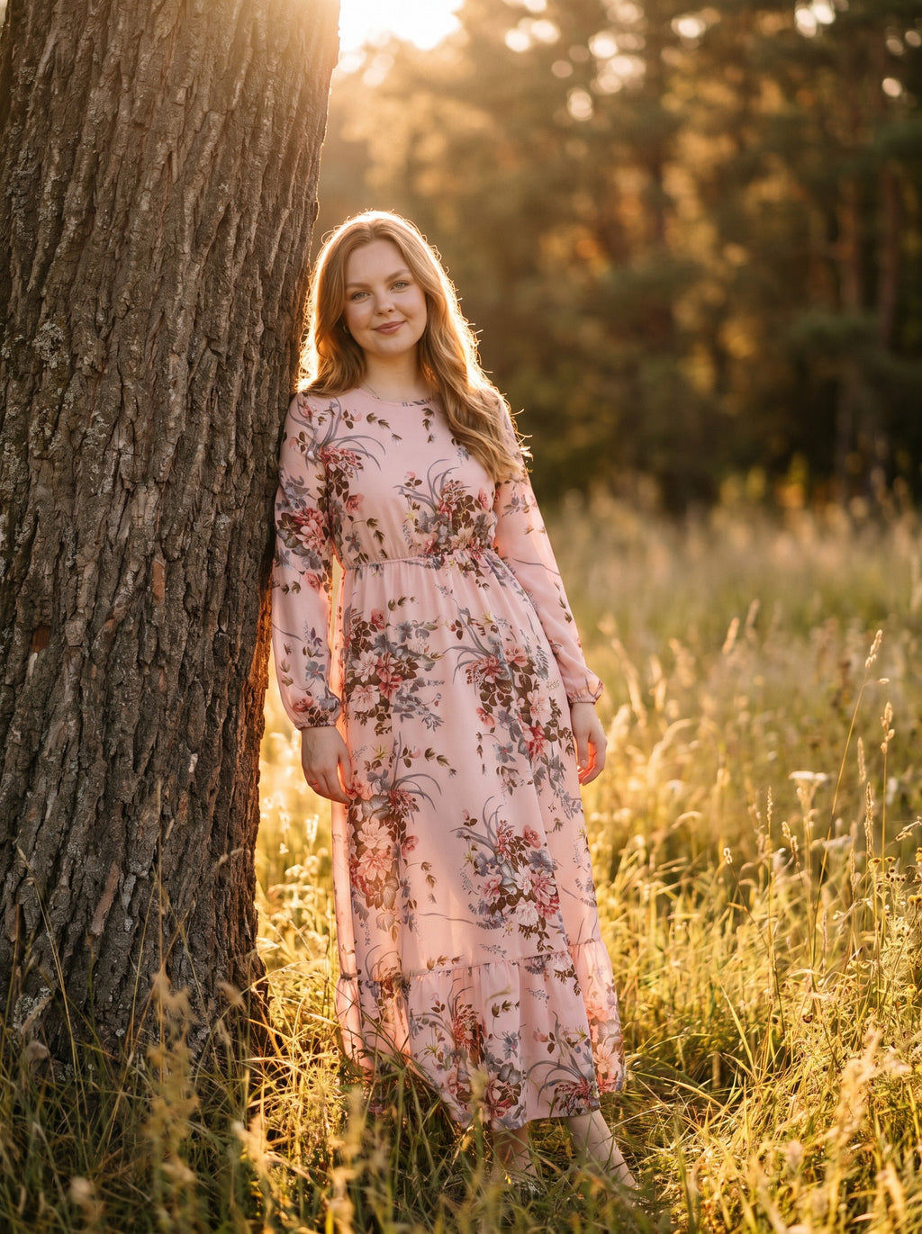 Clara Flounce Hem Maxi Dress in Blush Bouquet