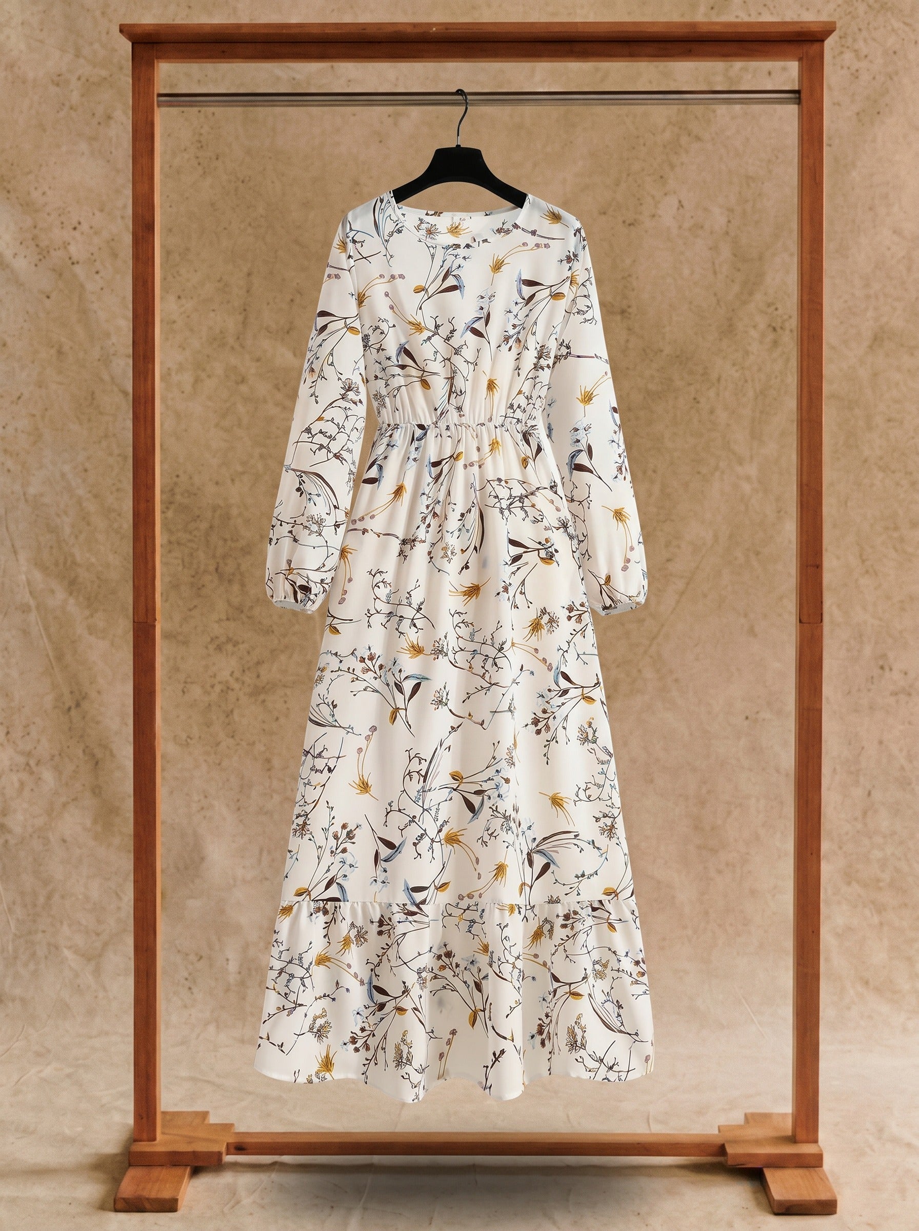 Clara Flounce Hem Maxi Dress in Wildflower Sketchbook