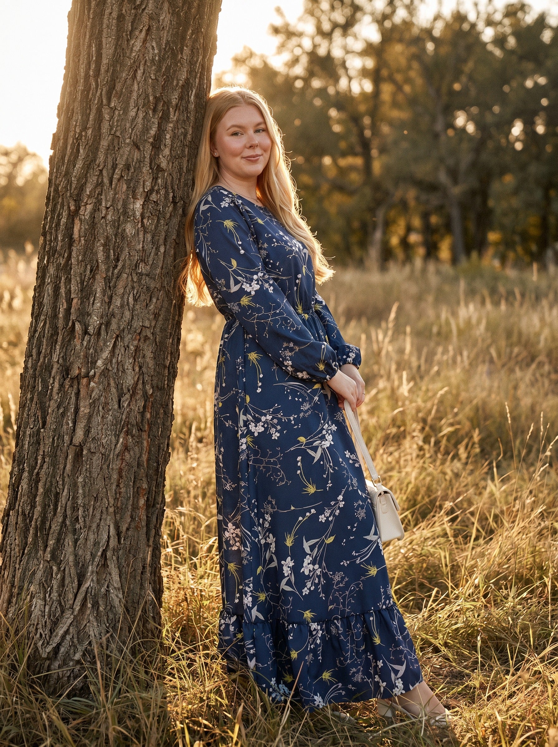 Clara Flounce Hem Maxi Dress in Night Botanical