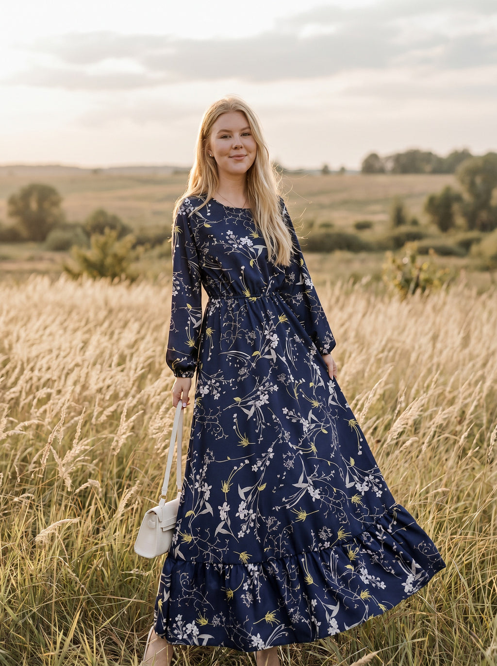 Clara Flounce Hem Maxi Dress in Night Botanical