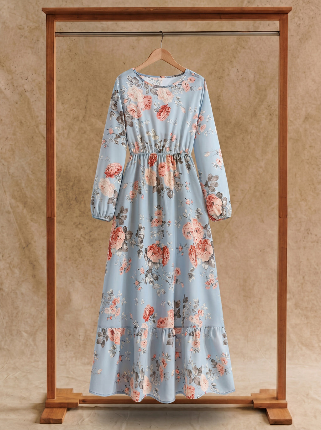Clara Flounce Hem Maxi Dress in Peach Rose Garden