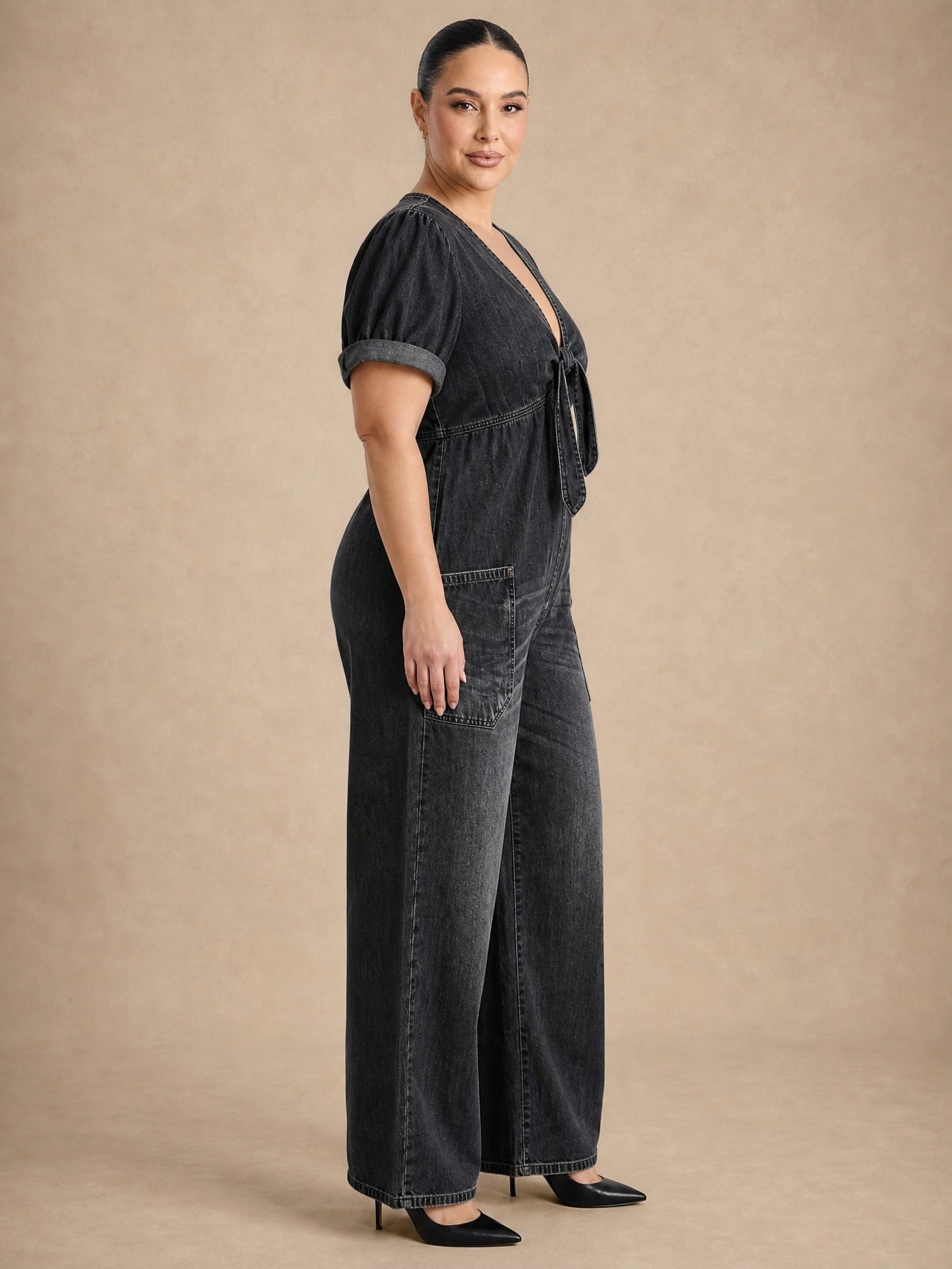 Maya V Neck Denim Jumpsuit
